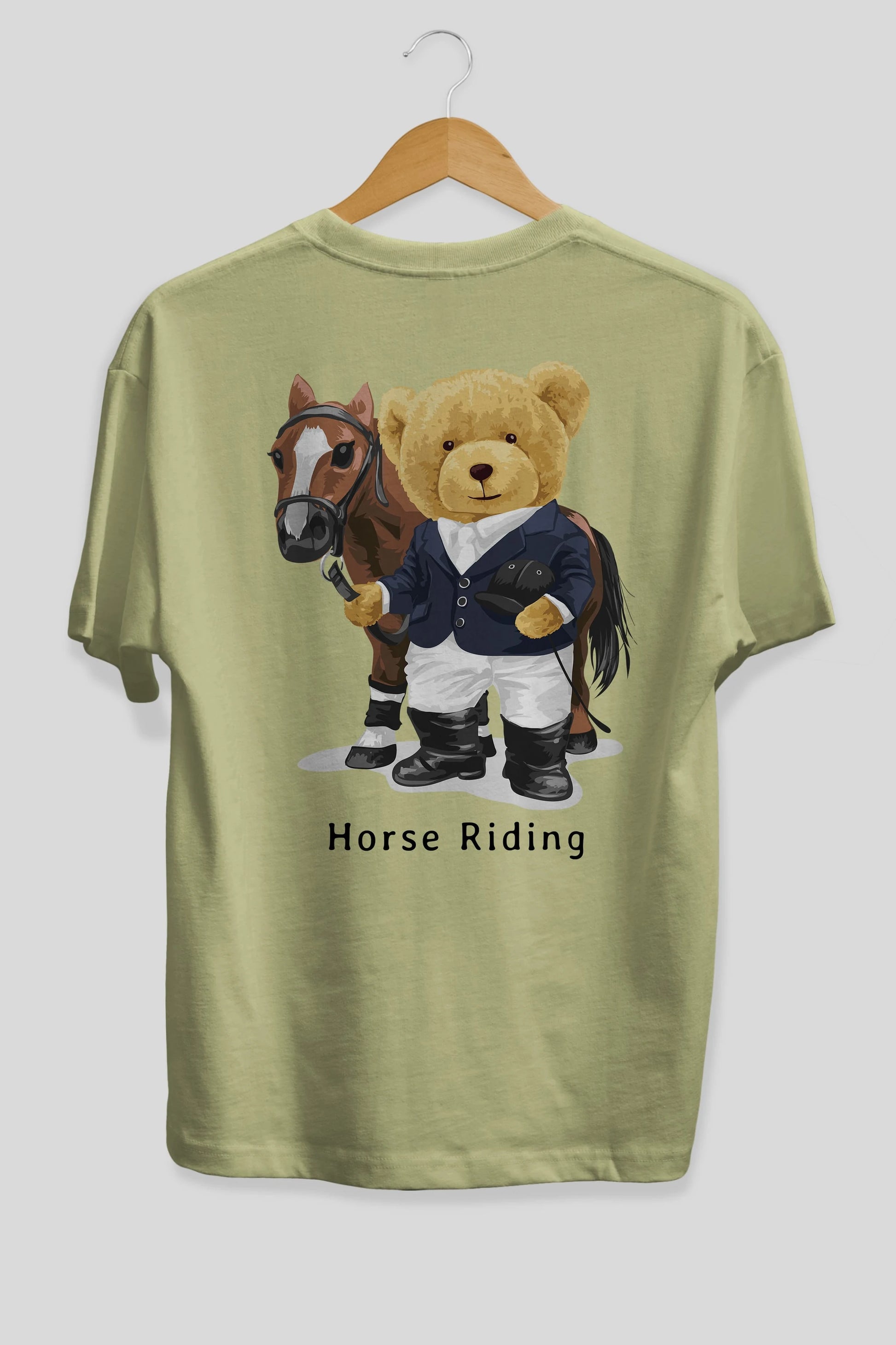 Teddy Bear Horse Riding Arka Baskılı Oversize t-shirt Erkek Kadın Unisex %100 Pamuk