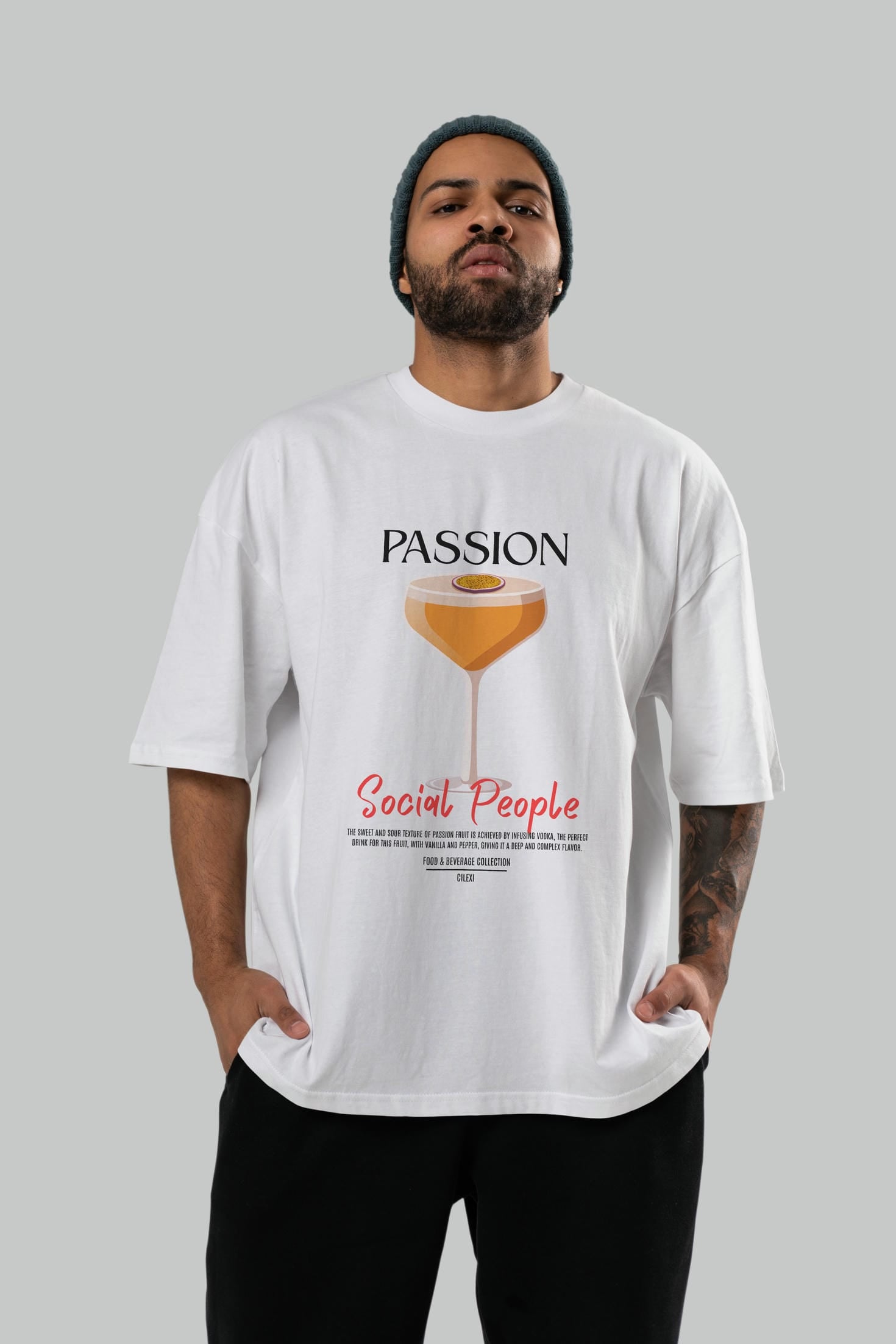 Passion Kokteyl Serisi ön Baskılı Oversize t-shirt Erkek Kadın %100 Pamuk Bisiklet Yaka tişort