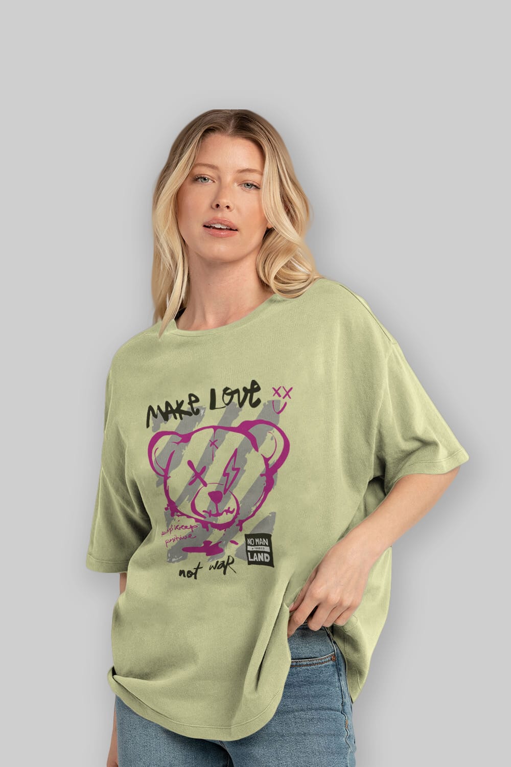 Make Love Bear Ön Baskılı Oversize t-shirt Erkek Kadın Unisex