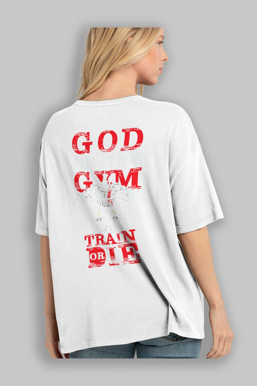 God of The GYM Arka Baskılı Oversize t-shirt Erkek Kadın Unisex %100 Pamuk Bisiklet Yaka tişort