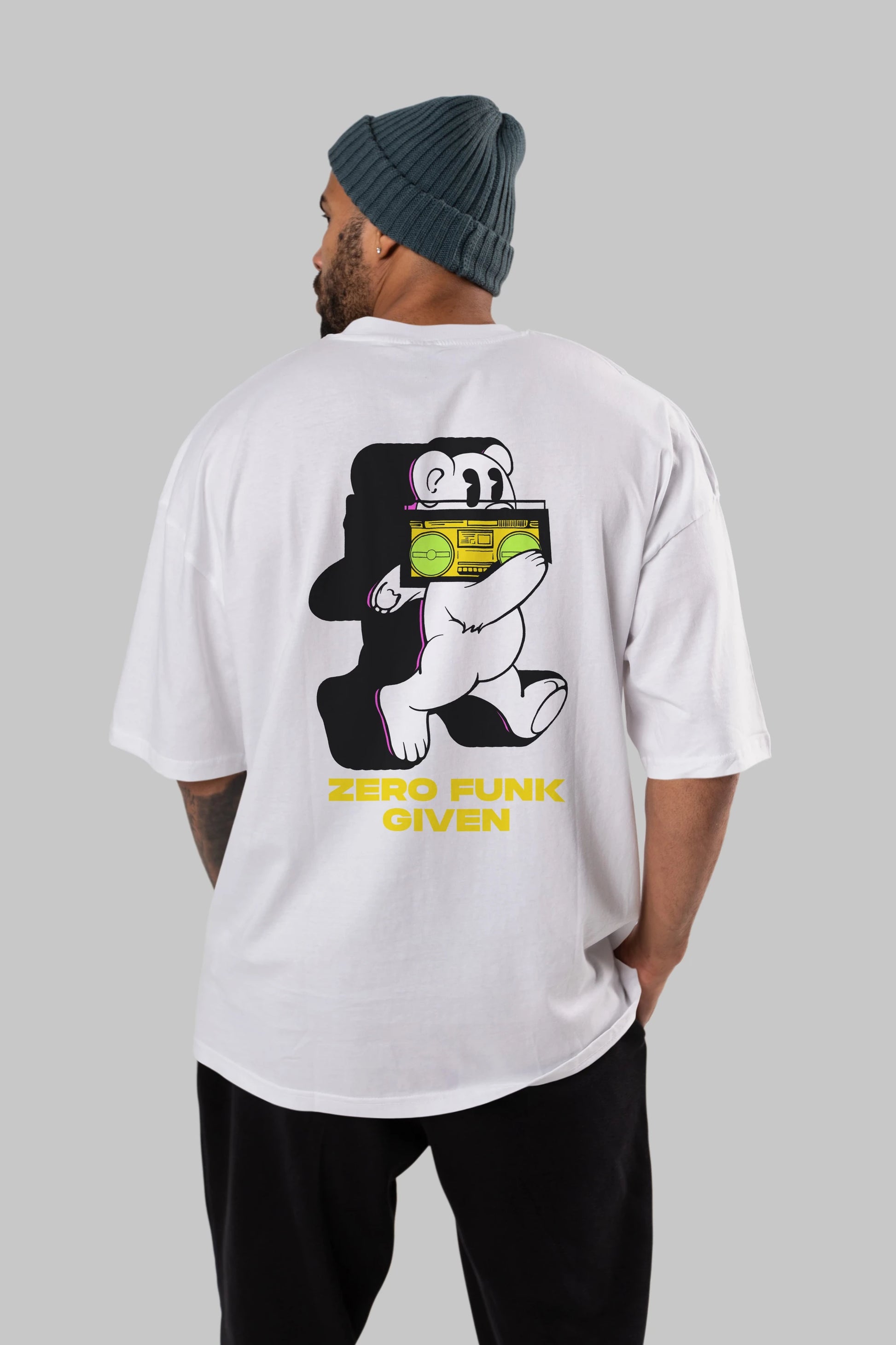 Zero Funk Given Bear Arka Baskılı Oversize t-shirt Erkek Kadın Unisex