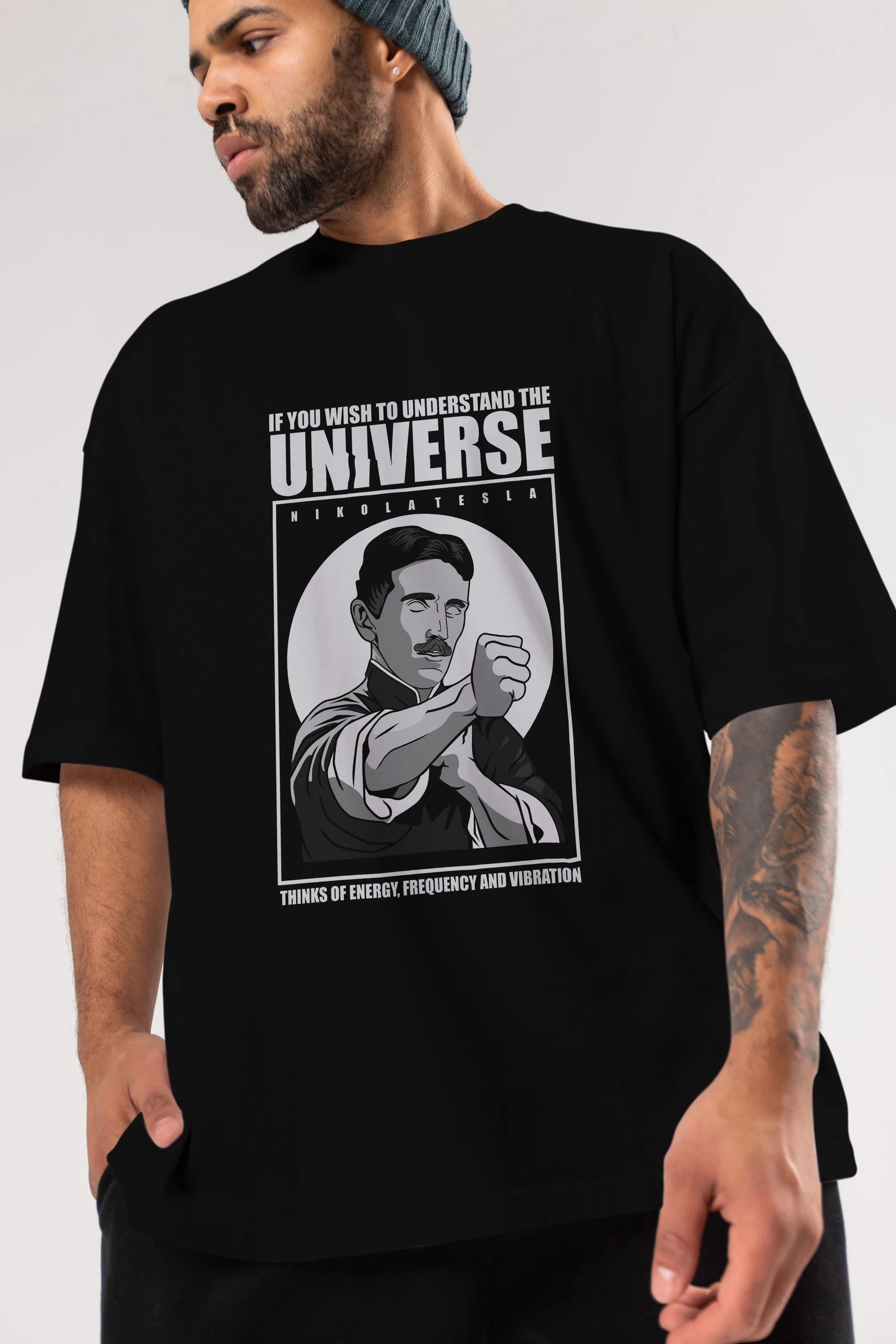 Nicola Tesla Ip Man Ön Baskılı Oversize t-shirt Erkek Kadın Unisex %100 Pamuk tişort