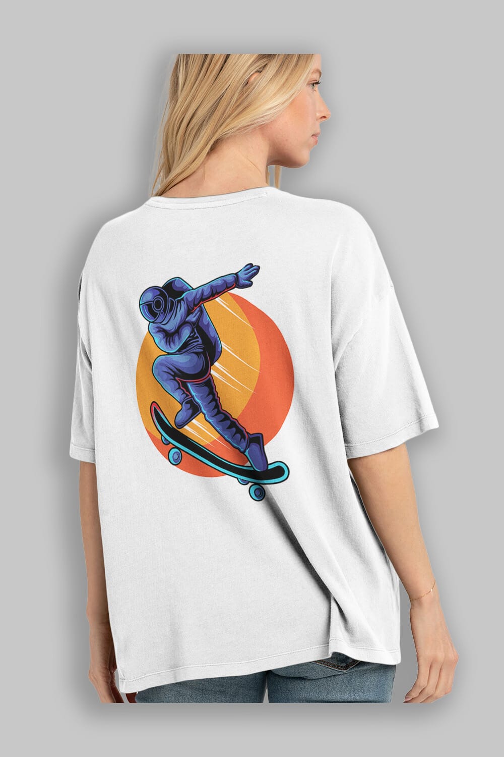 Astroskate Run Sticker Arka Baskılı Oversize t-shirt Erkek Kadın Unisex