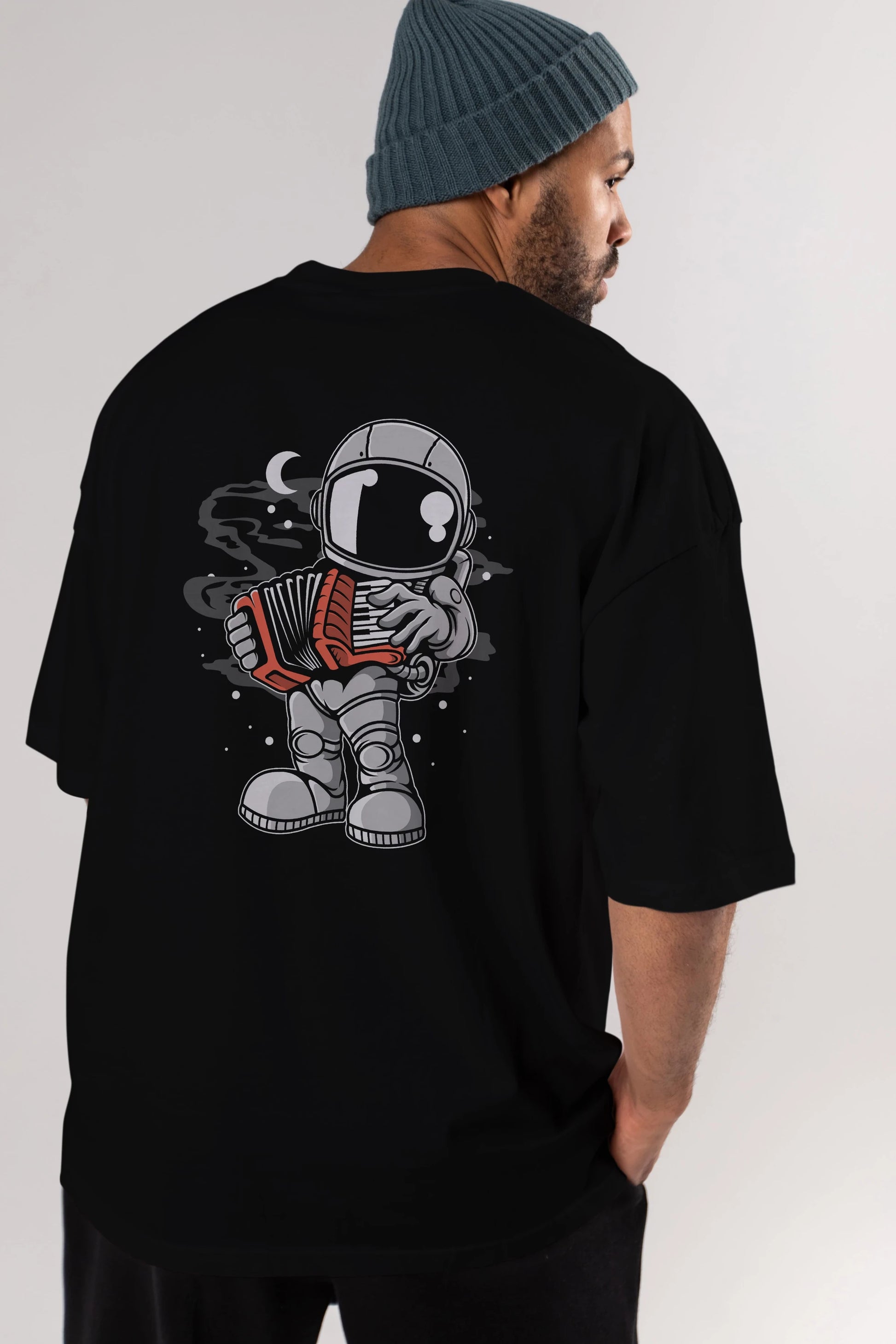 Astronaut Accordion Arka Baskılı Oversize t-shirt Erkek Kadın Unisex