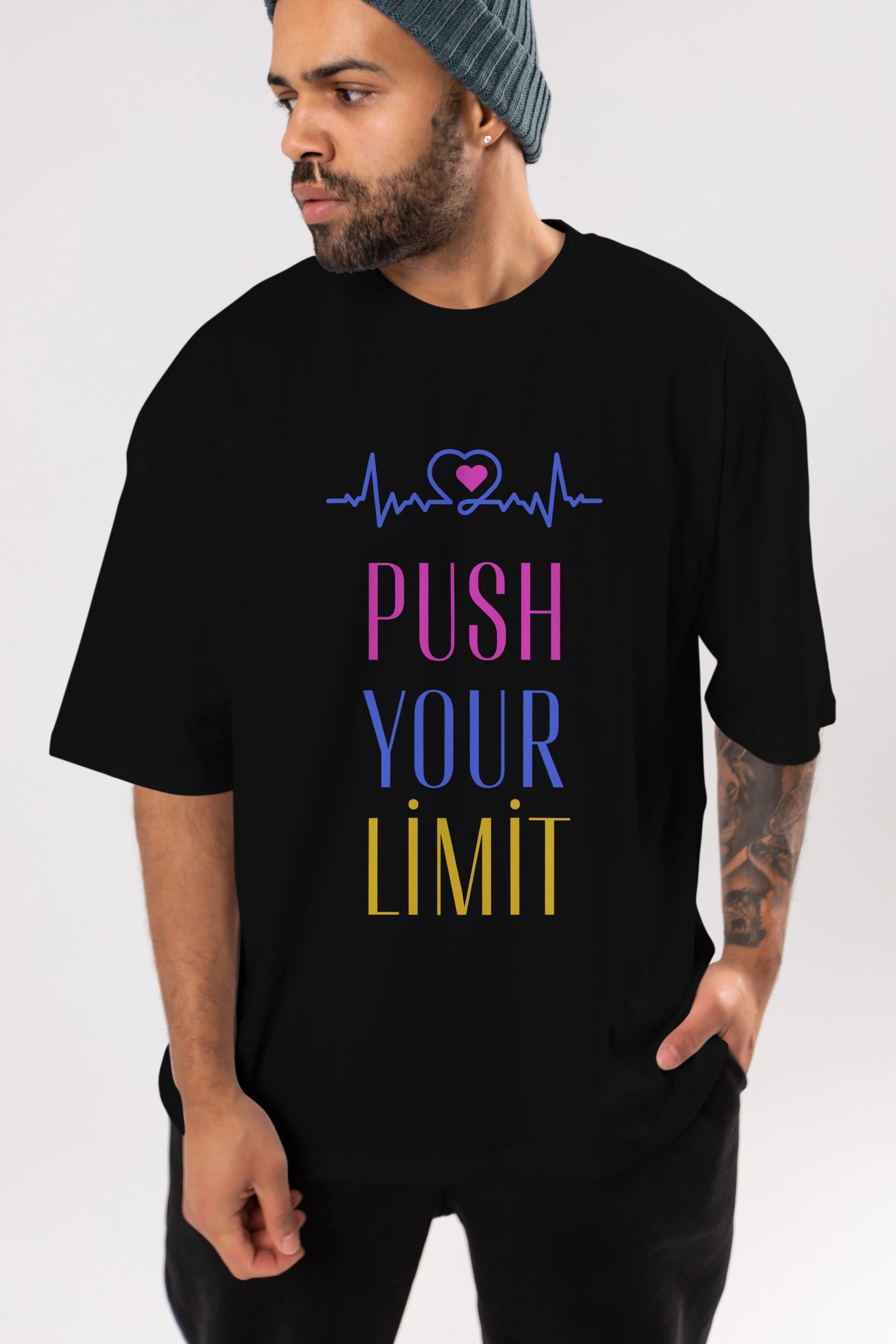 Push Your Limit Yazılı Ön Baskılı Oversize t-shirt Erkek Kadın Unisex