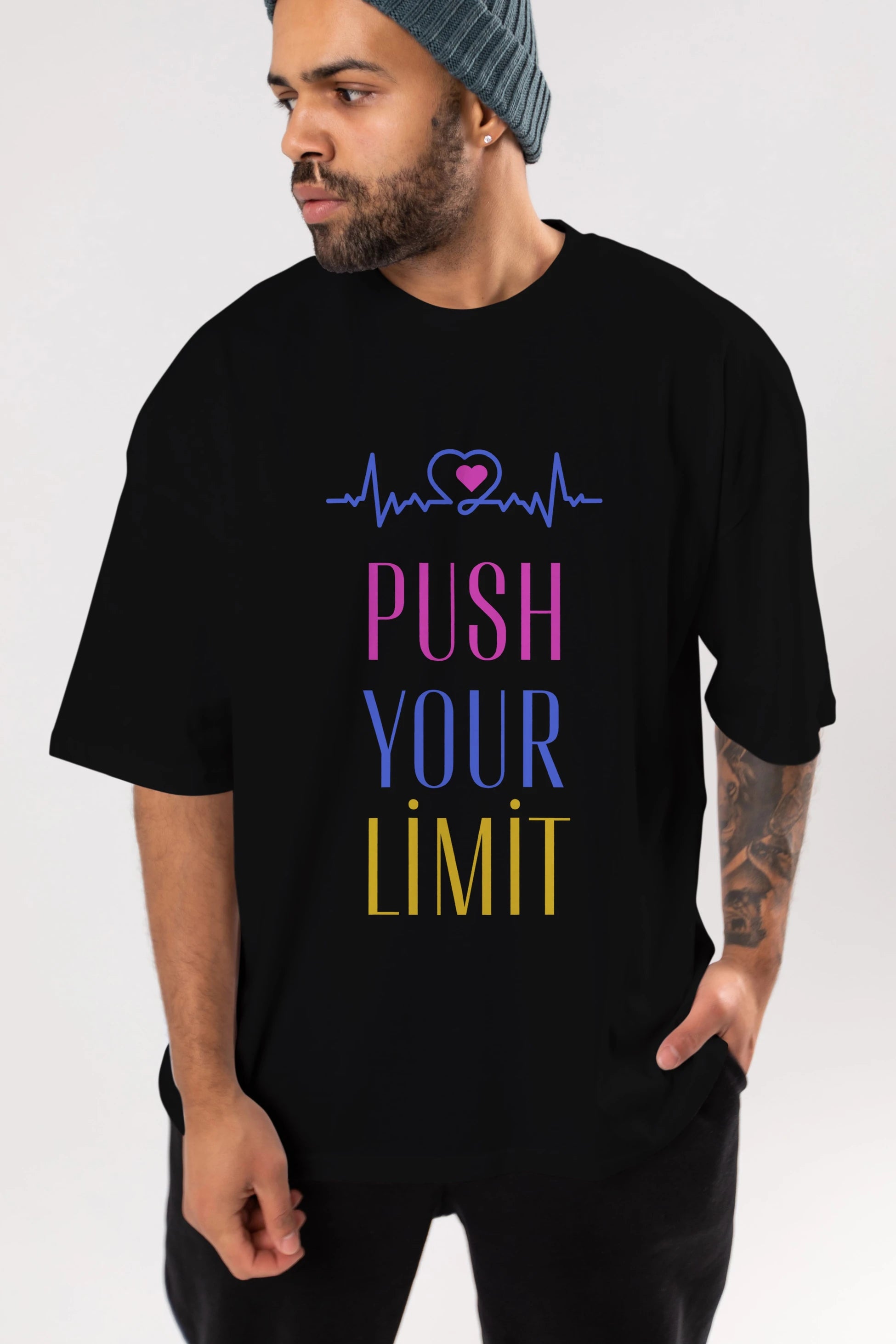 Push Your Limit Yazılı Ön Baskılı Oversize t-shirt Erkek Kadın Unisex