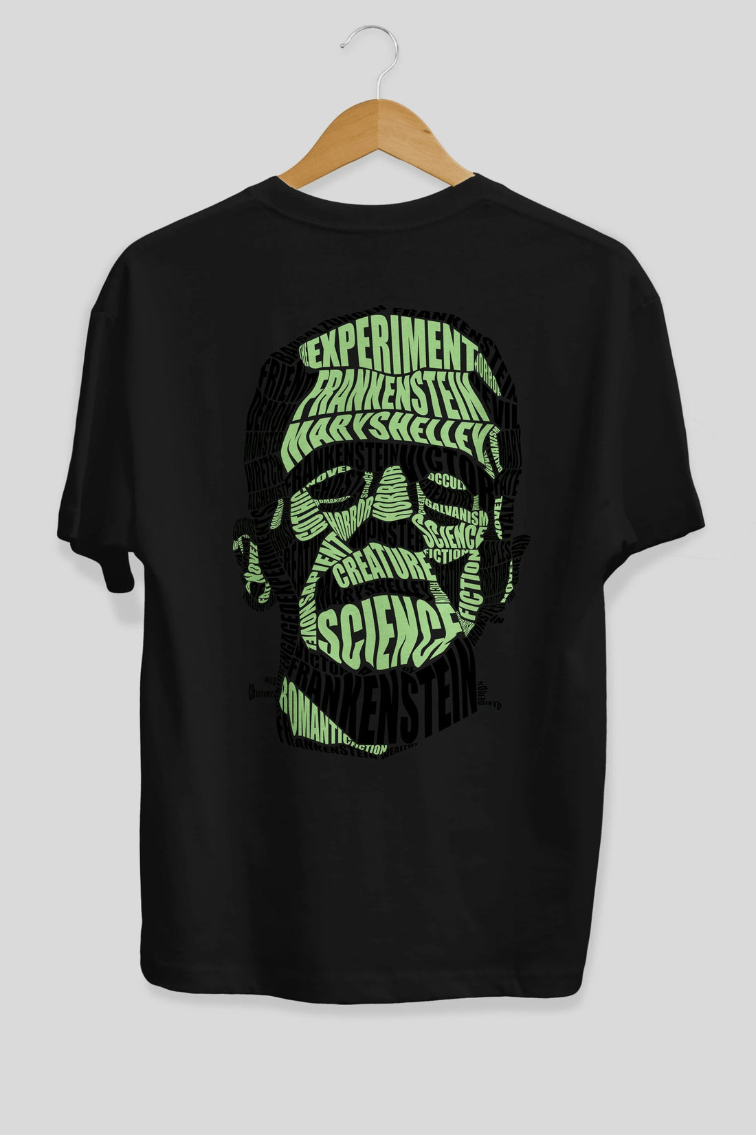 Frankenstein Calligram Arka Baskılı Oversize t-shirt %100 pamuk Erkek Kadın Unisex