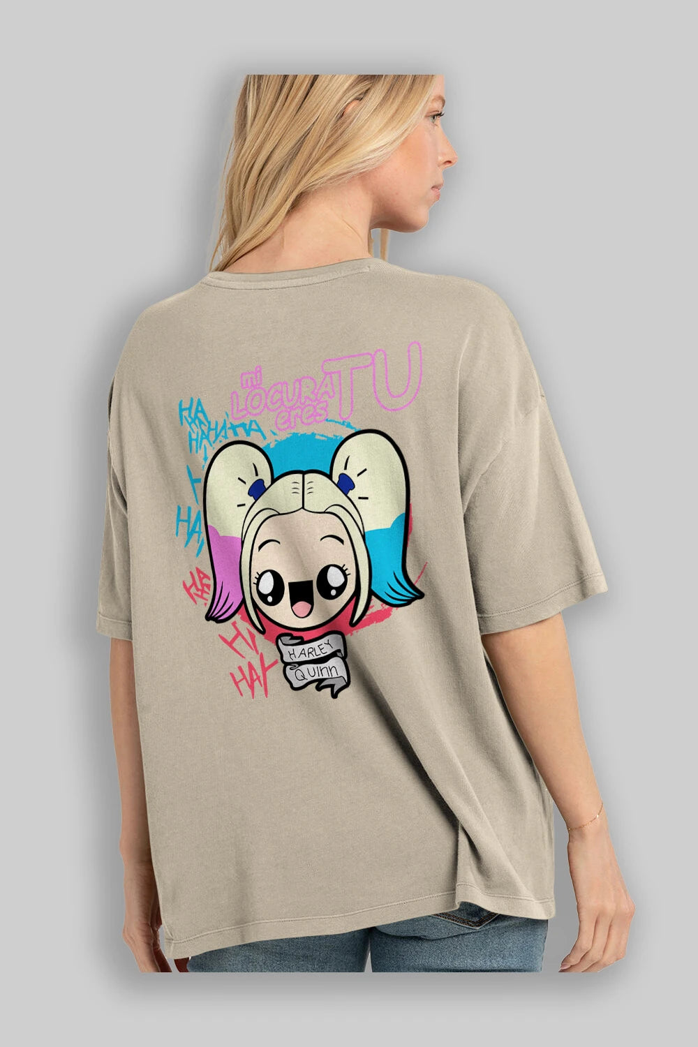 Harley Quinn Arka Baskılı Oversize t-shirt Erkek Kadın Unisex %100 Pamuk Bisiklet Yaka tişort