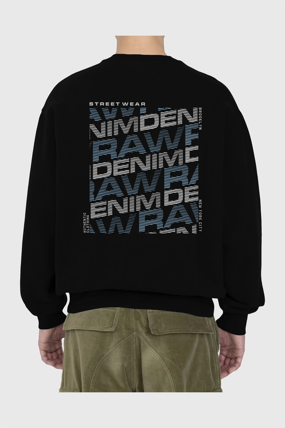 Raw Denim Arka Baskılı Oversize Sweatshirt Erkek Kadın Unisex