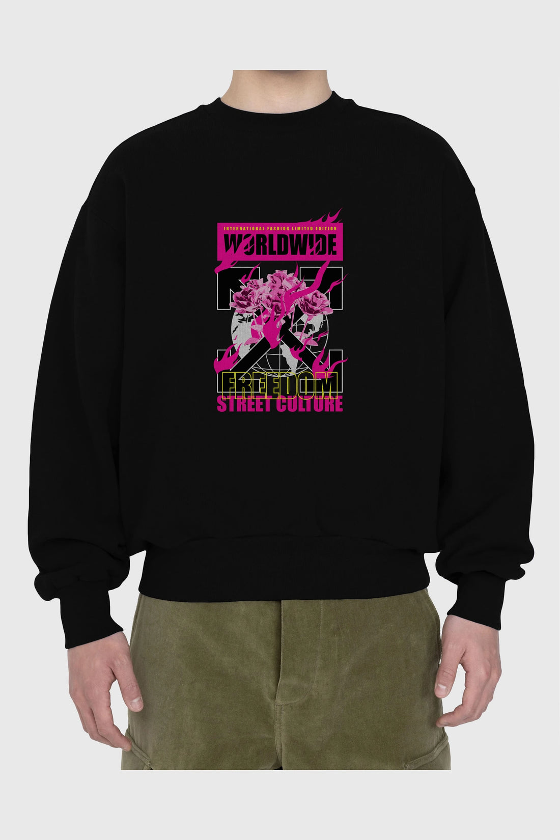 Freedom Street Culture Ön Baskılı Oversize Sweatshirt Erkek Kadın Unisex