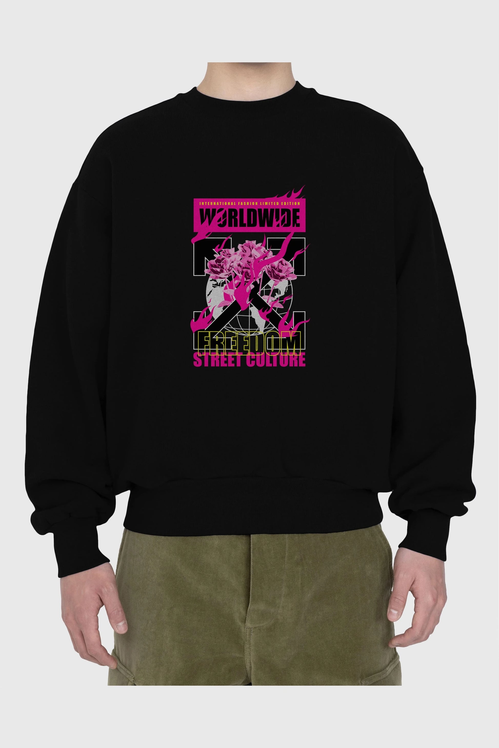 Freedom Street Culture Ön Baskılı Oversize Sweatshirt Erkek Kadın Unisex