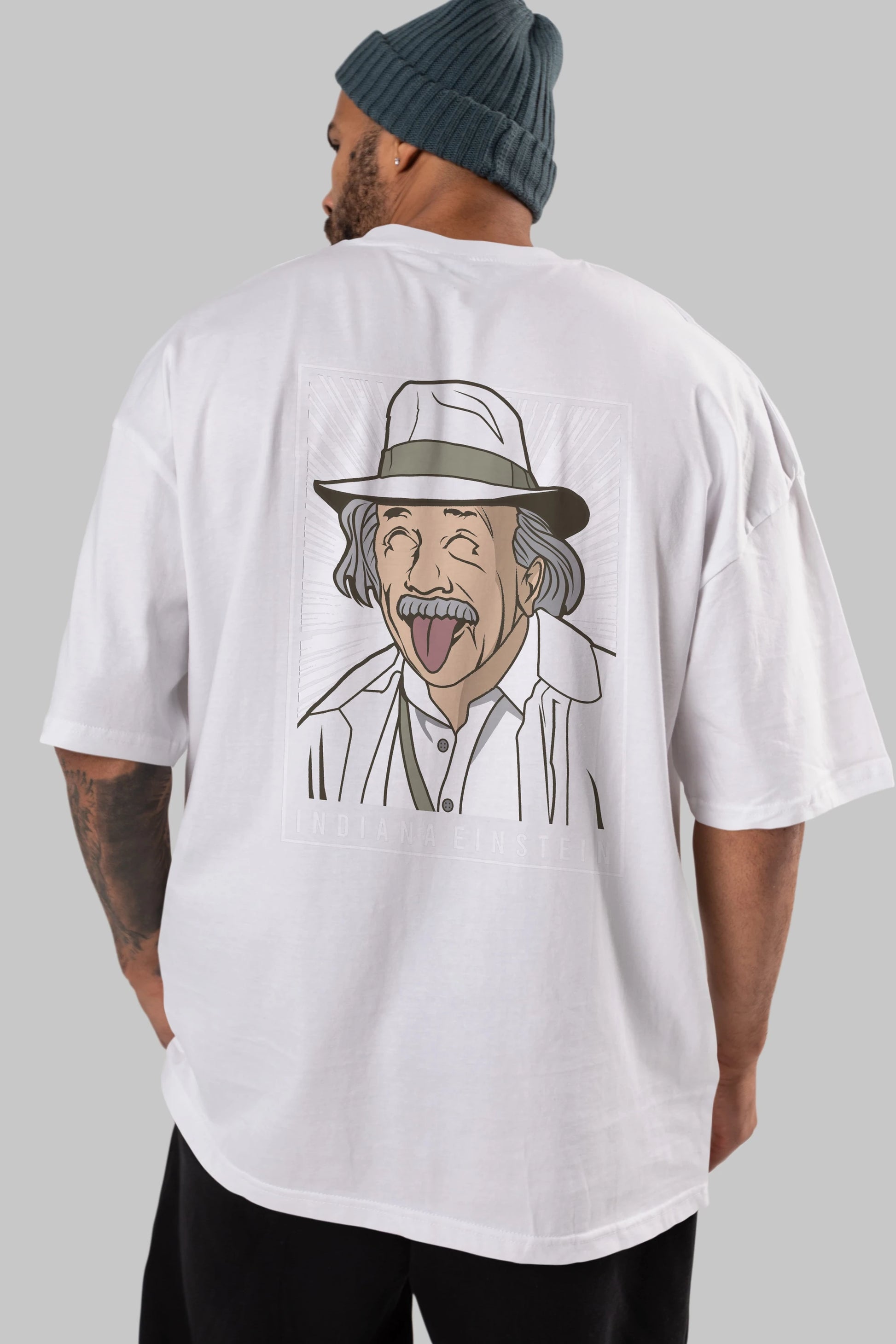 Indiana Jones Einstein Arka Baskılı Oversize t-shirt Erkek Kadın Unisex %100 Pamuk tişort