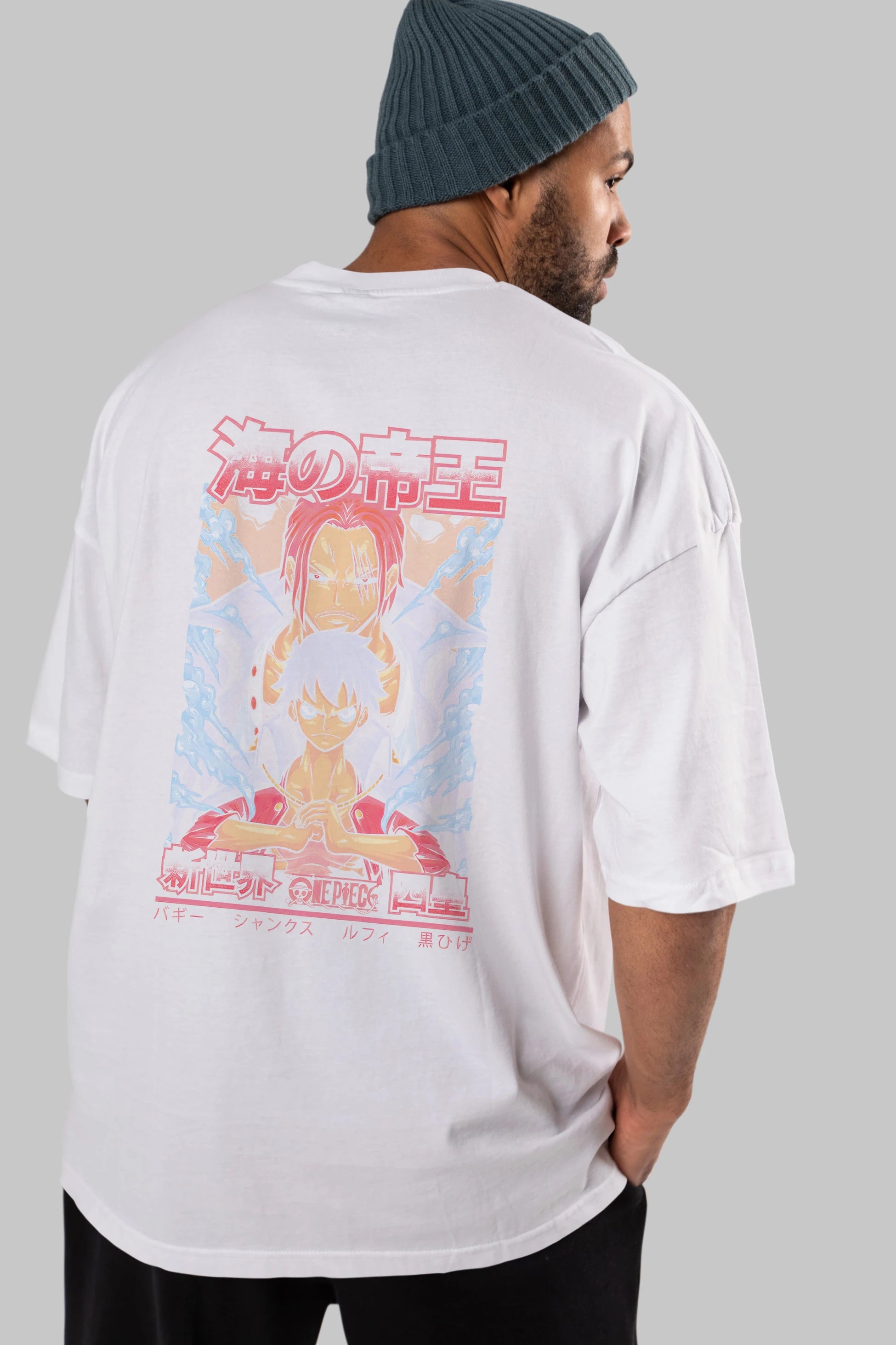 MONKEY D. LUFF and SHANKS Anime Arka Baskılı Oversize t-shirt Erkek Kadın Unisex