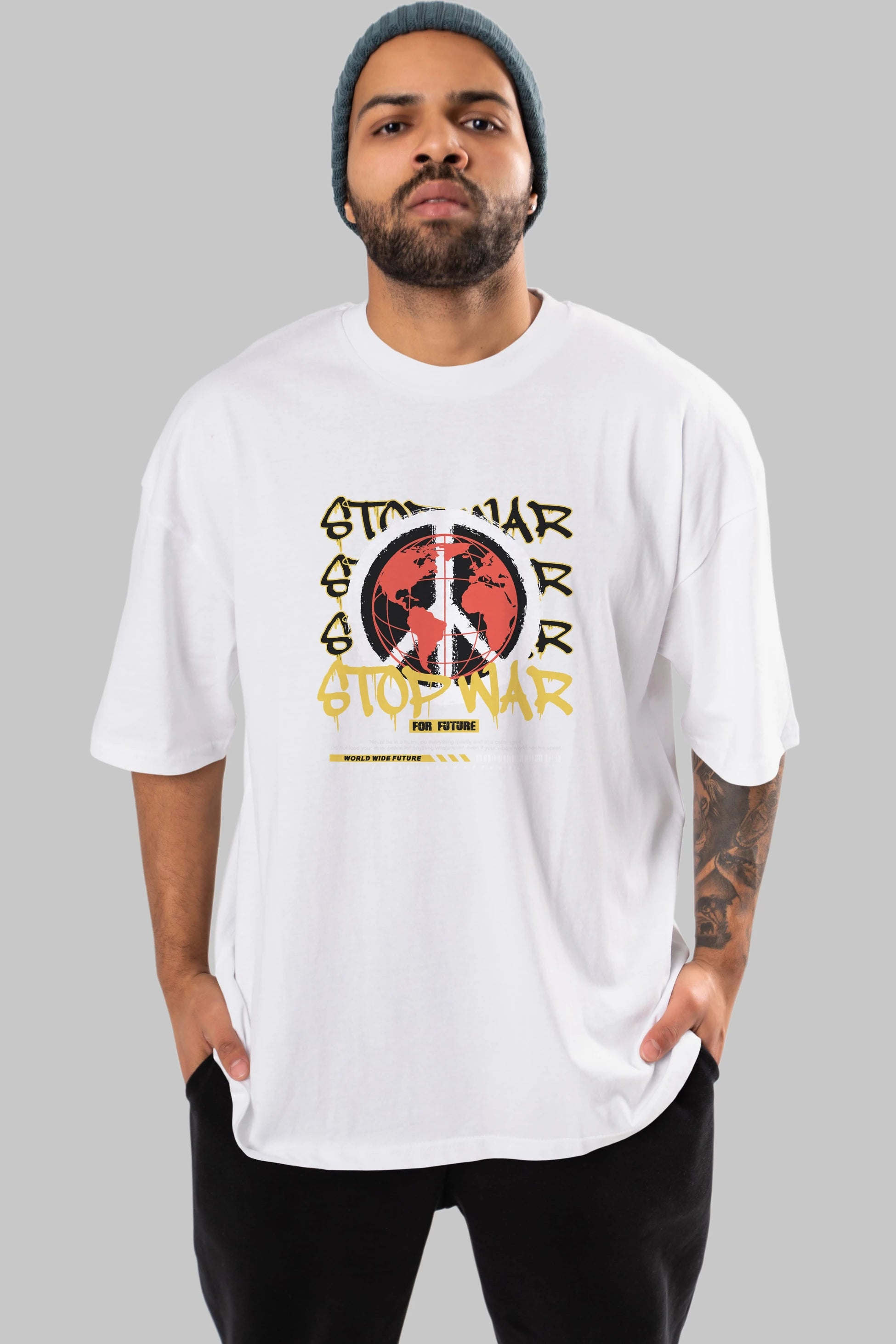 Stop War for Future Ön Baskılı Oversize t-shirt Erkek Kadın Unisex