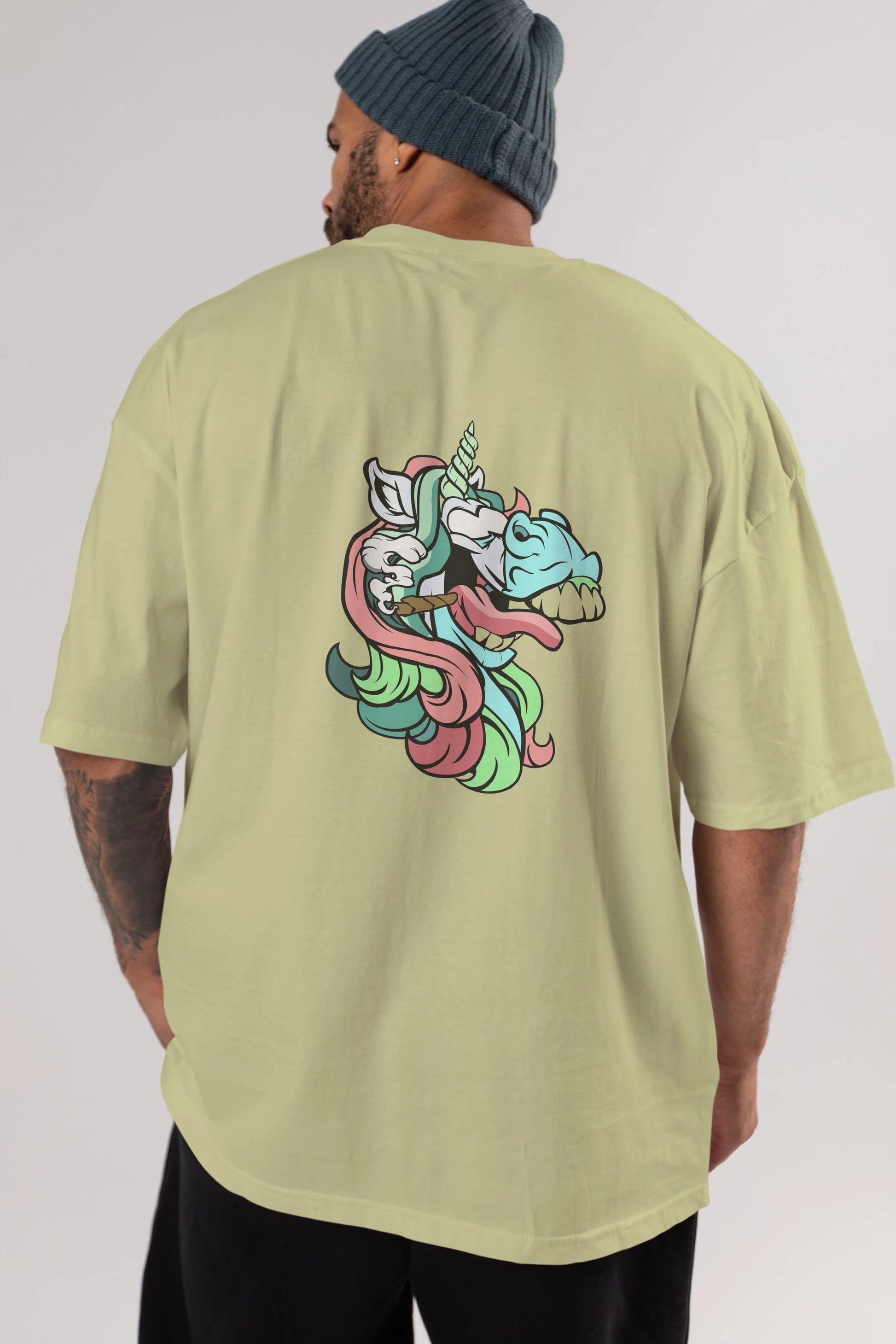 Crazy Unicorn Arka Baskılı Oversize t-shirt Erkek Kadın Unisex %100 Pamuk tişort