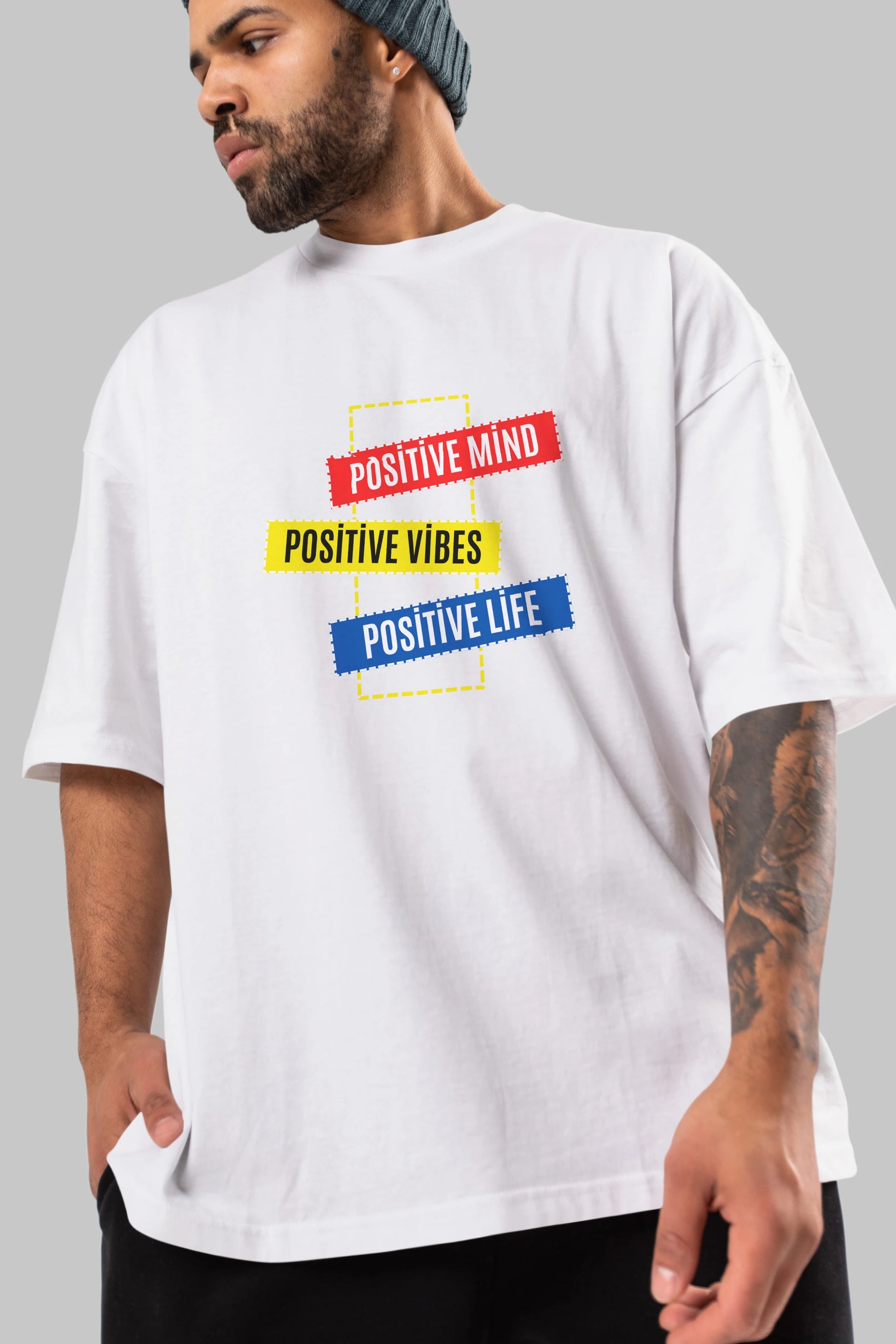 Positive Mind Vibes Lifes Ön Baskılı Oversize t-shirt Erkek Kadın Unisex