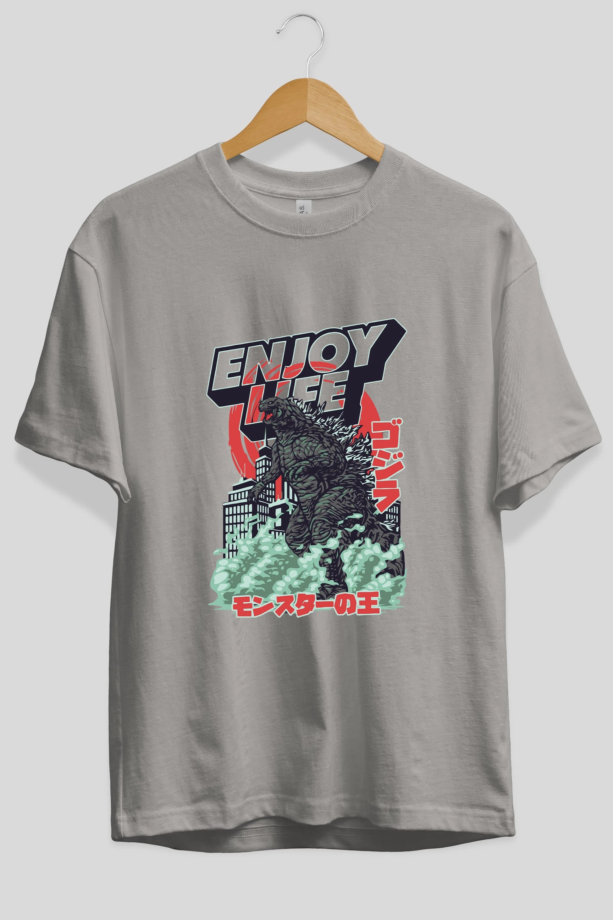 Godzilla Ön Baskılı Oversize t-shirt Erkek Kadın Unisex %100 Pamuk Bisiklet Yaka tişort