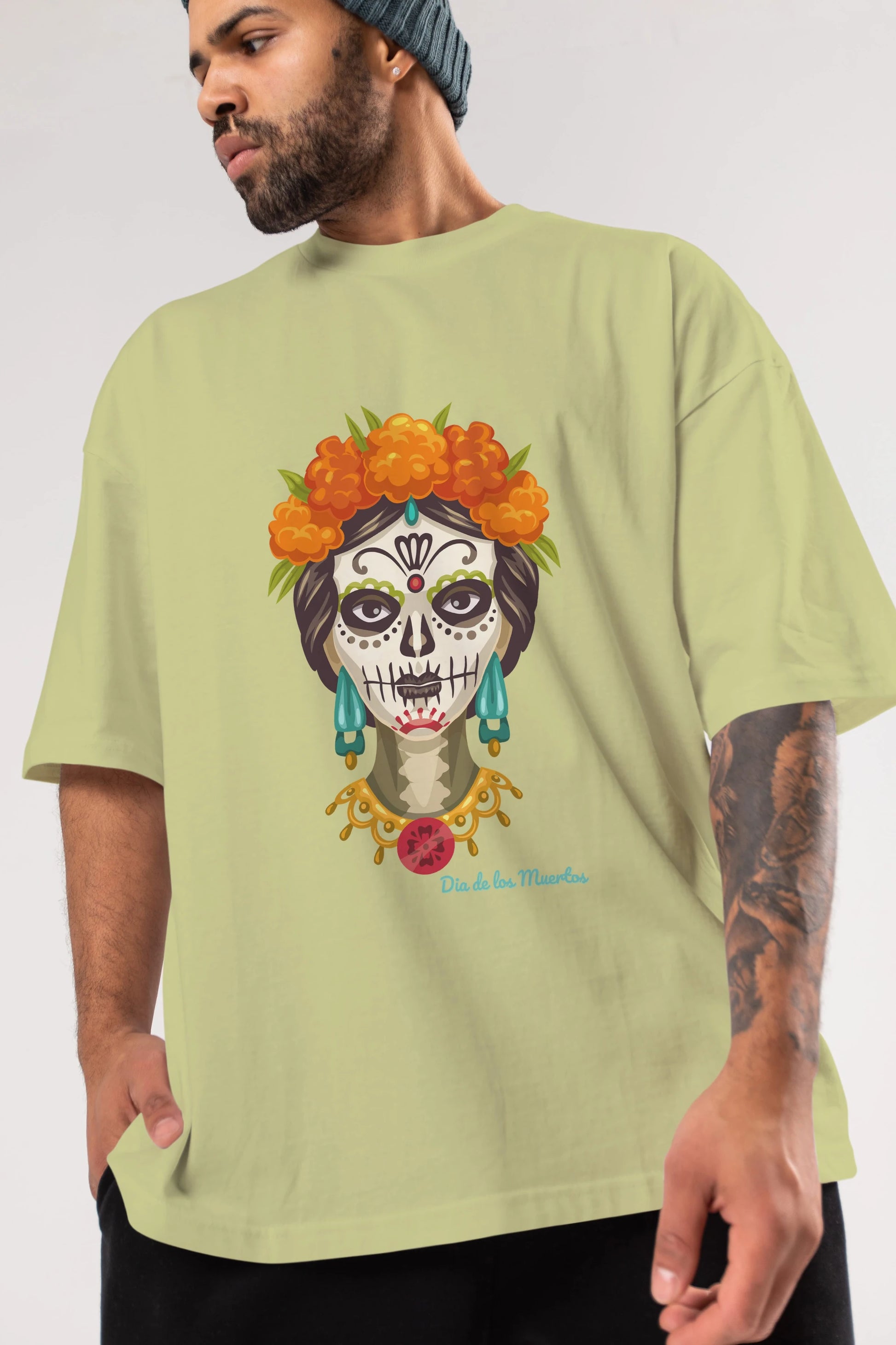 Dia de los Muertos 2 Ön Baskılı Oversize t-shirt Erkek Kadın Unisex