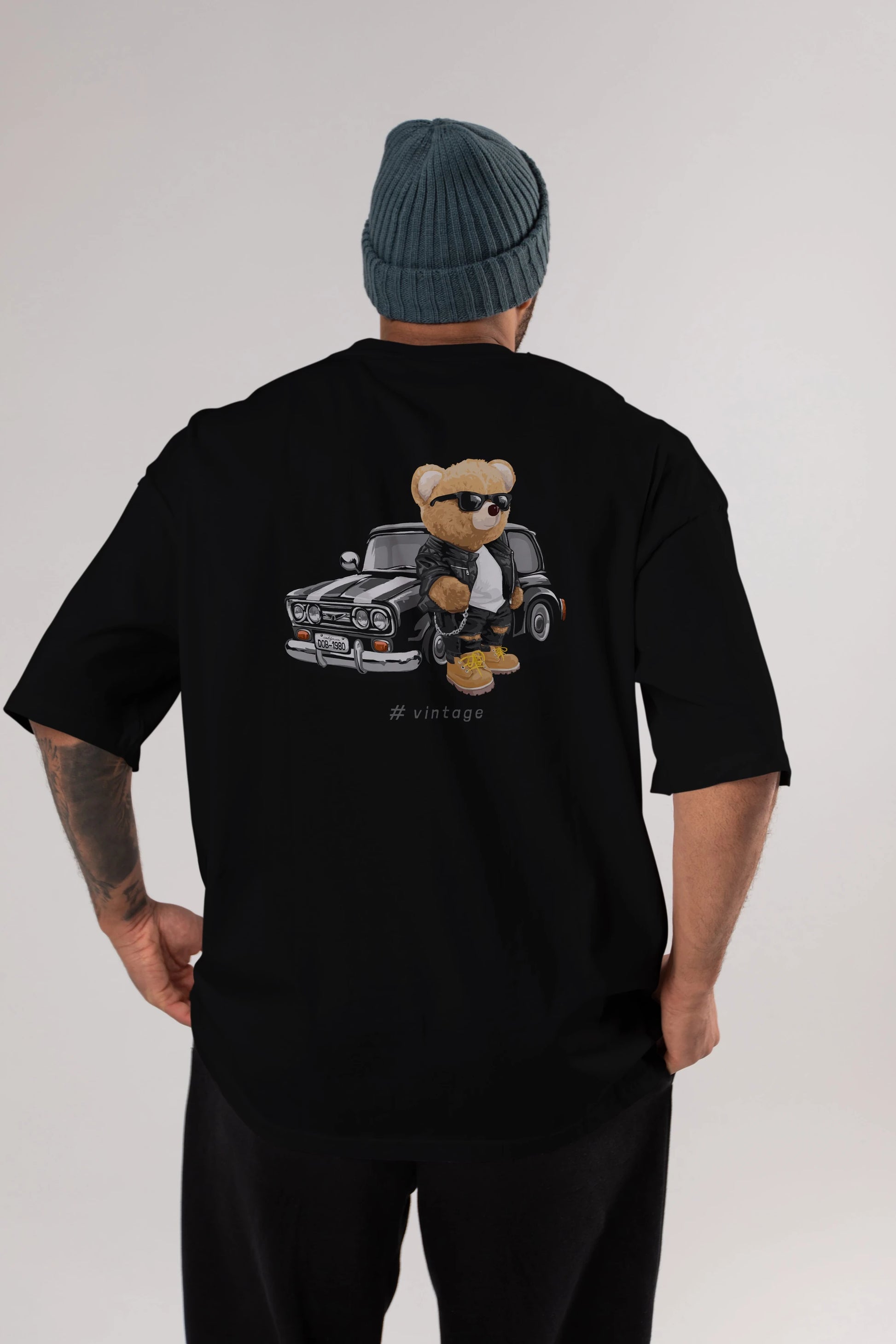 Teddy Bear Vintage Arka Baskılı Oversize t-shirt Erkek Kadın Unisex %100 Pamuk