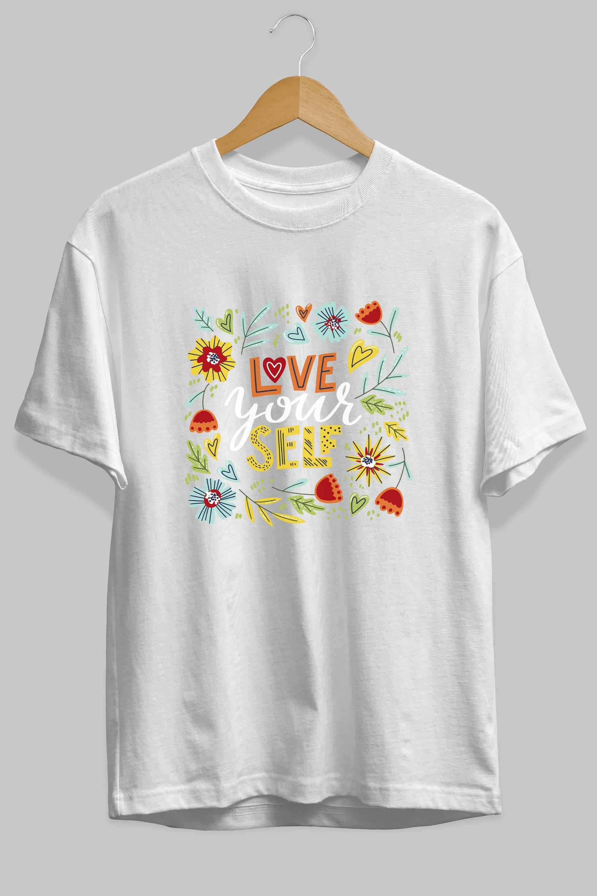 Love Yourself Yazılı Ön Baskılı Oversize t-shirt Erkek Kadın Unisex