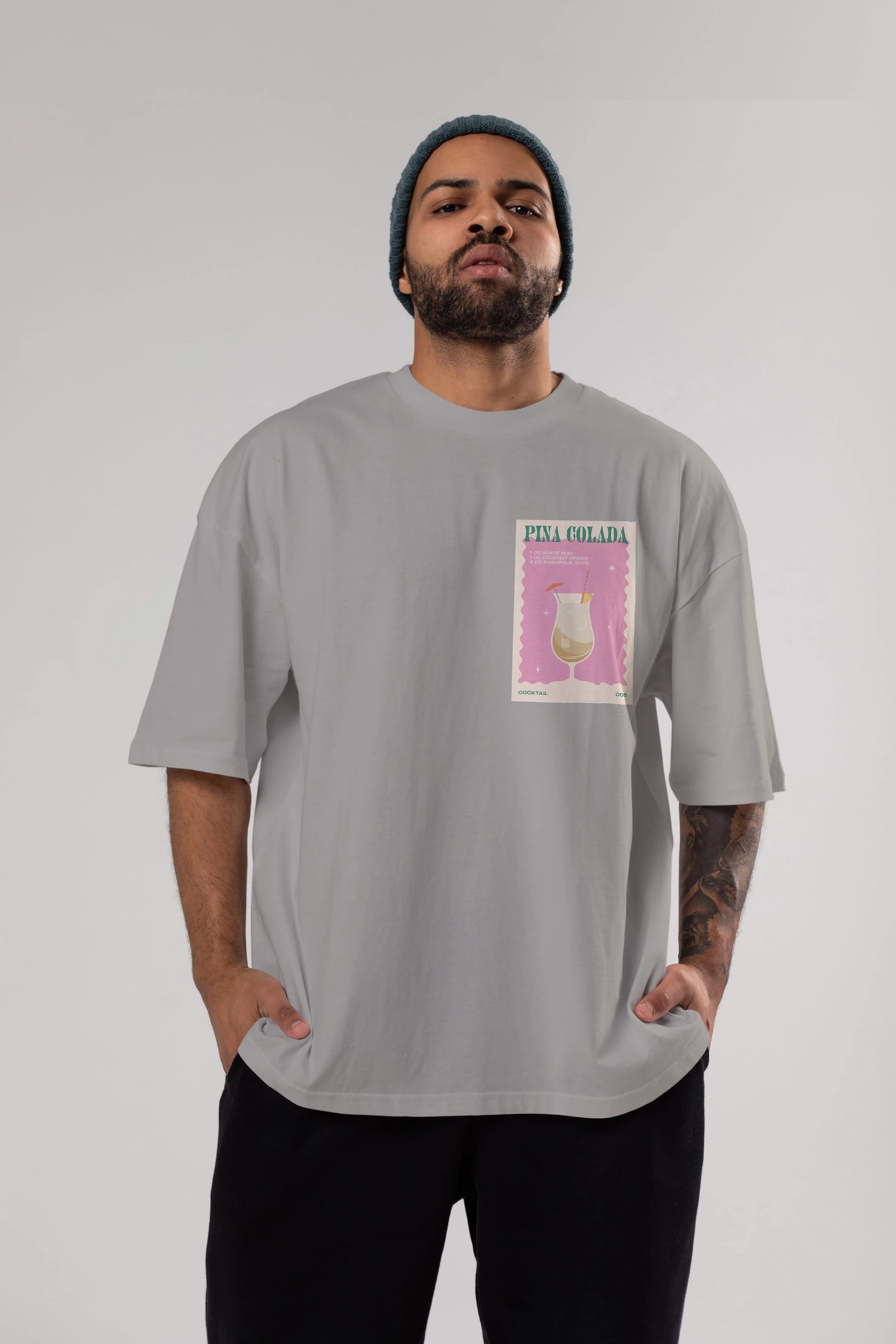 Pina Colada 3 Ön Sol Baskılı Oversize t-shirt Erkek Kadın Unisex %100 Pamuk Bisiklet Yaka tişort