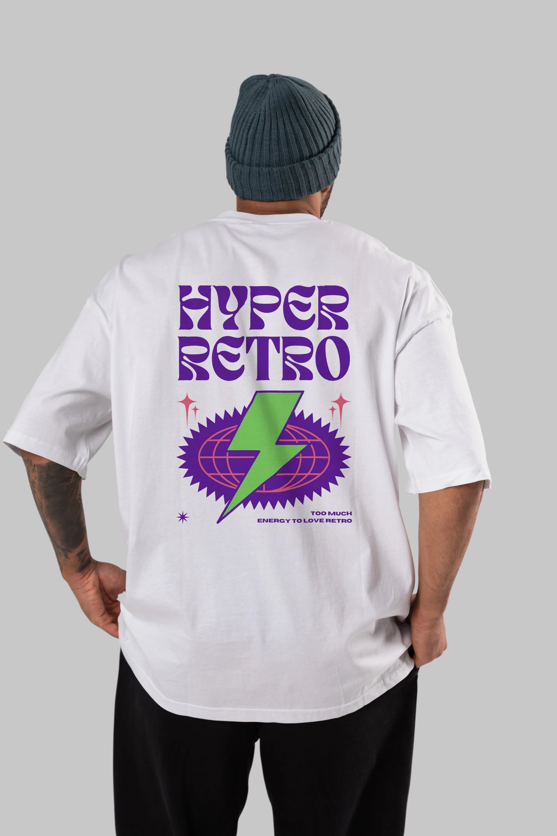 Hyper Retro Yazılı Arka Baskılı Oversize t-shirt Erkek Kadın Unisex