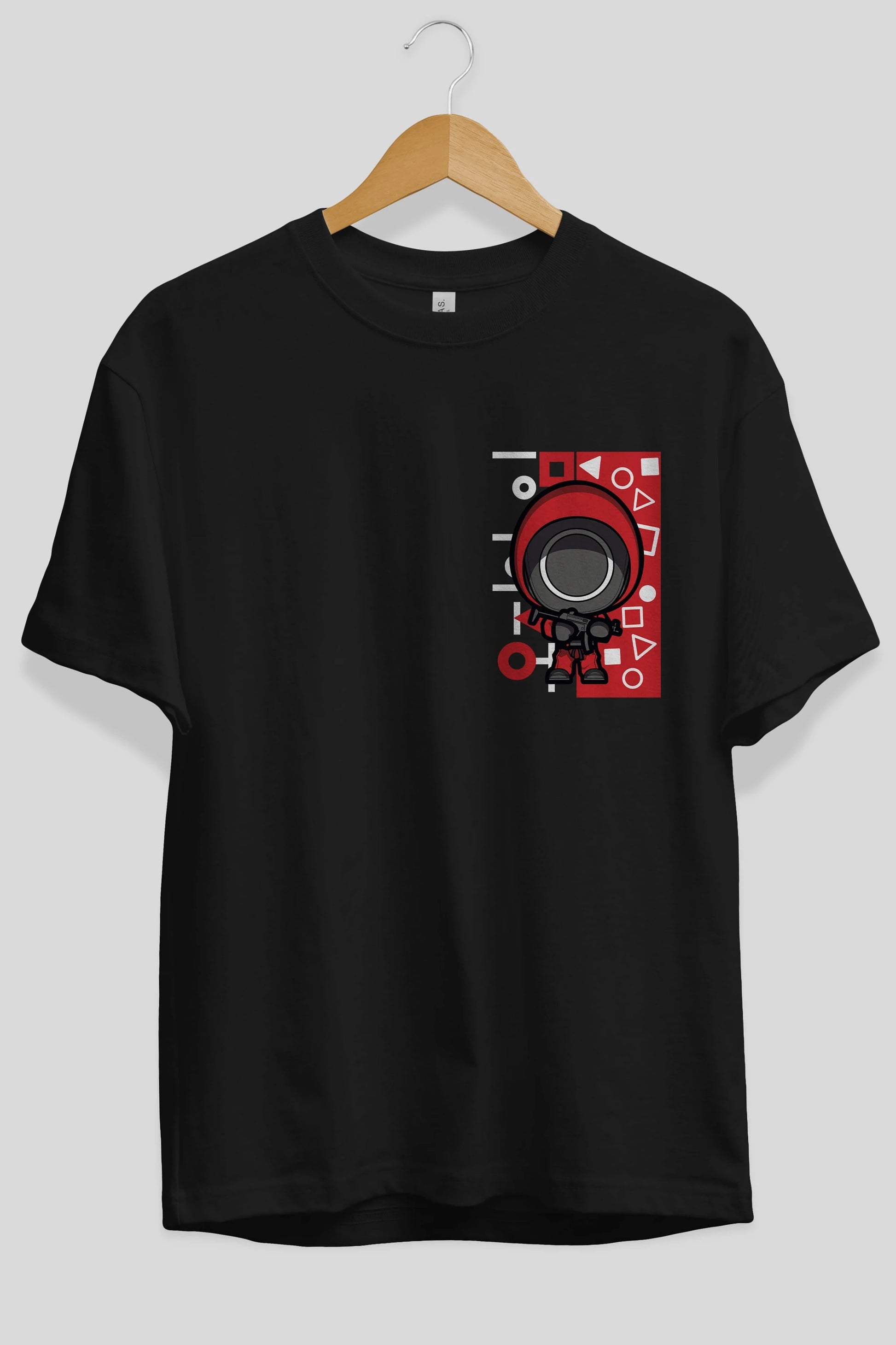 Squid Game (4) Ön Sol Baskılı Oversize t-shirt Erkek Kadın Unisex %100 Pamuk Bisiklet Yaka tişort