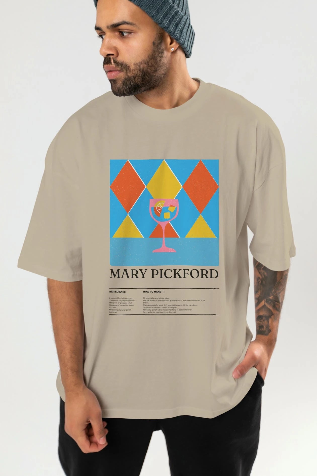 Mary Pickford Kokteyl Ön Baskılı Oversize t-shirt Erkek Kadın %100 Pamuk Bisiklet Yaka tişort