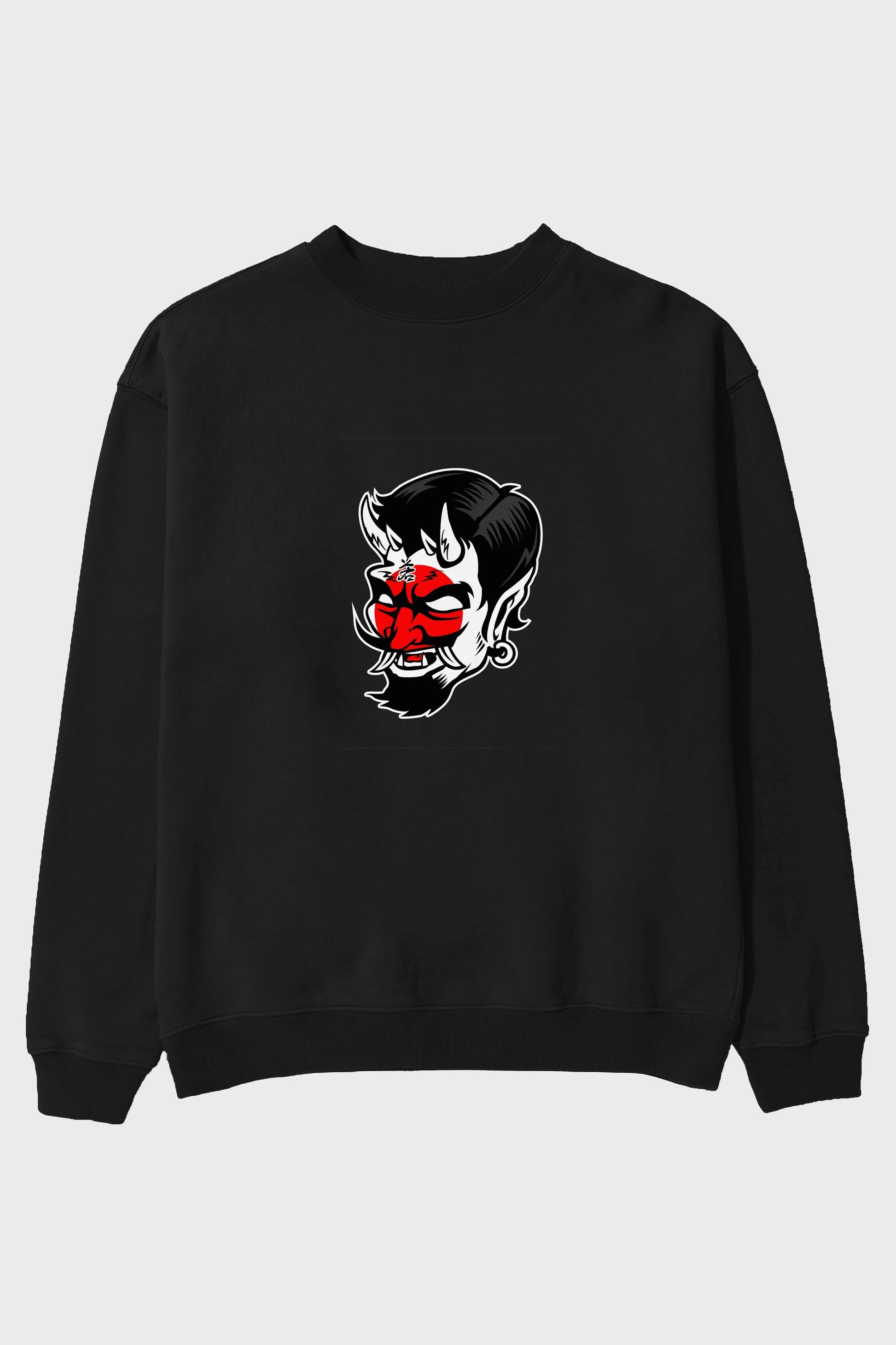 Japanese Devil Ön Baskılı Oversize Sweatshirt Erkek Kadın Unisex