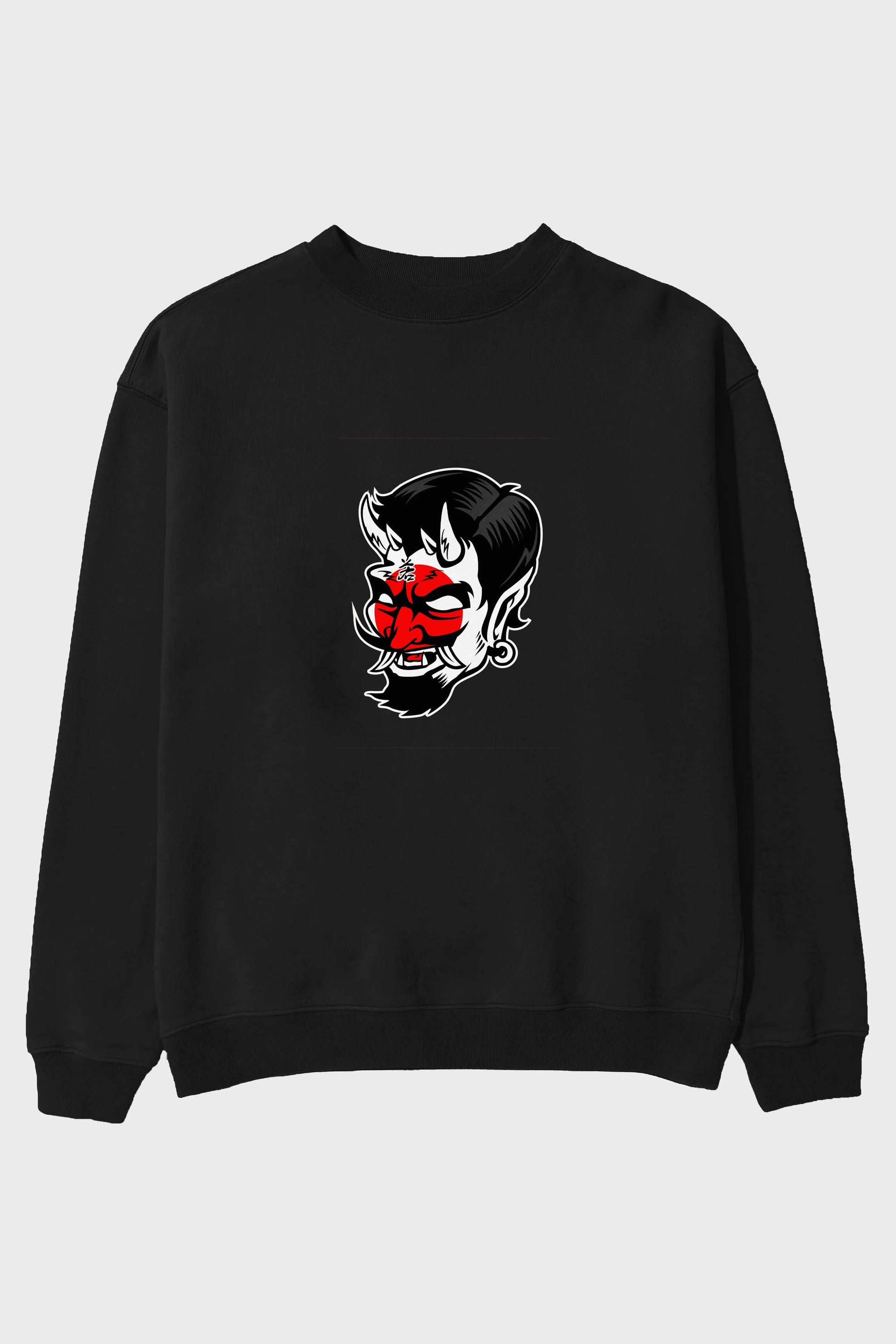 Japanese Devil Ön Baskılı Oversize Sweatshirt Erkek Kadın Unisex