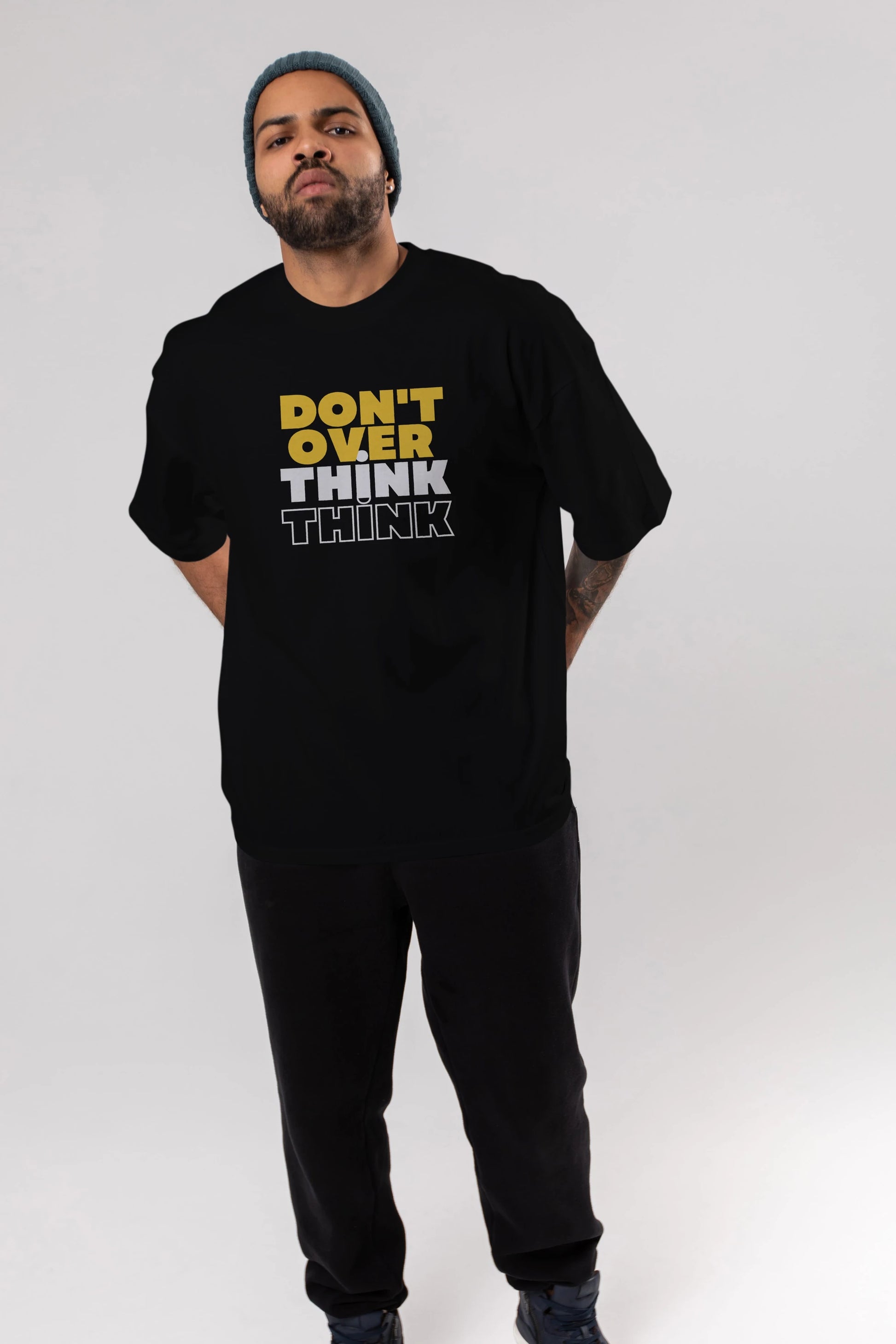 Don't Over Think Yazılı Ön Baskılı Oversize t-shirt Erkek Kadın Unisex
