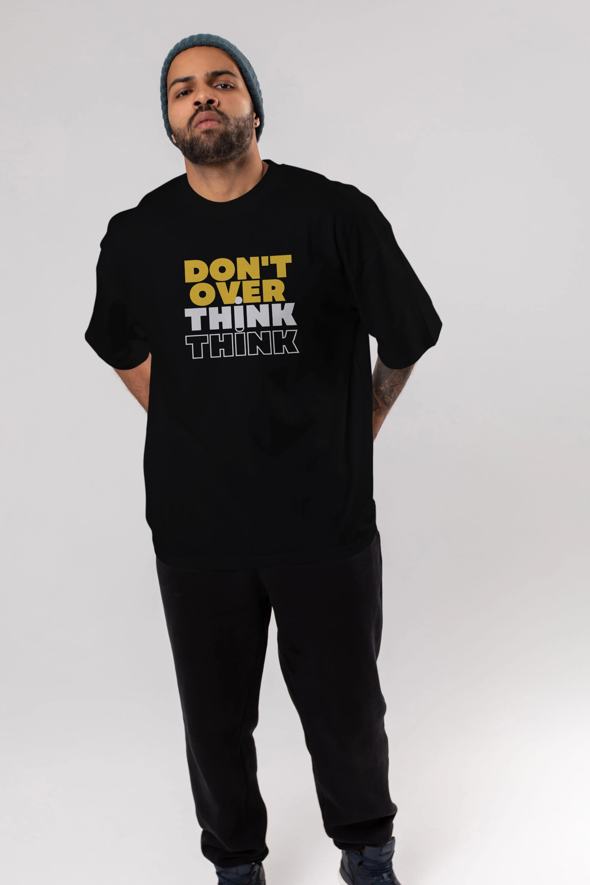 Don't Over Think Yazılı Ön Baskılı Oversize t-shirt Erkek Kadın Unisex