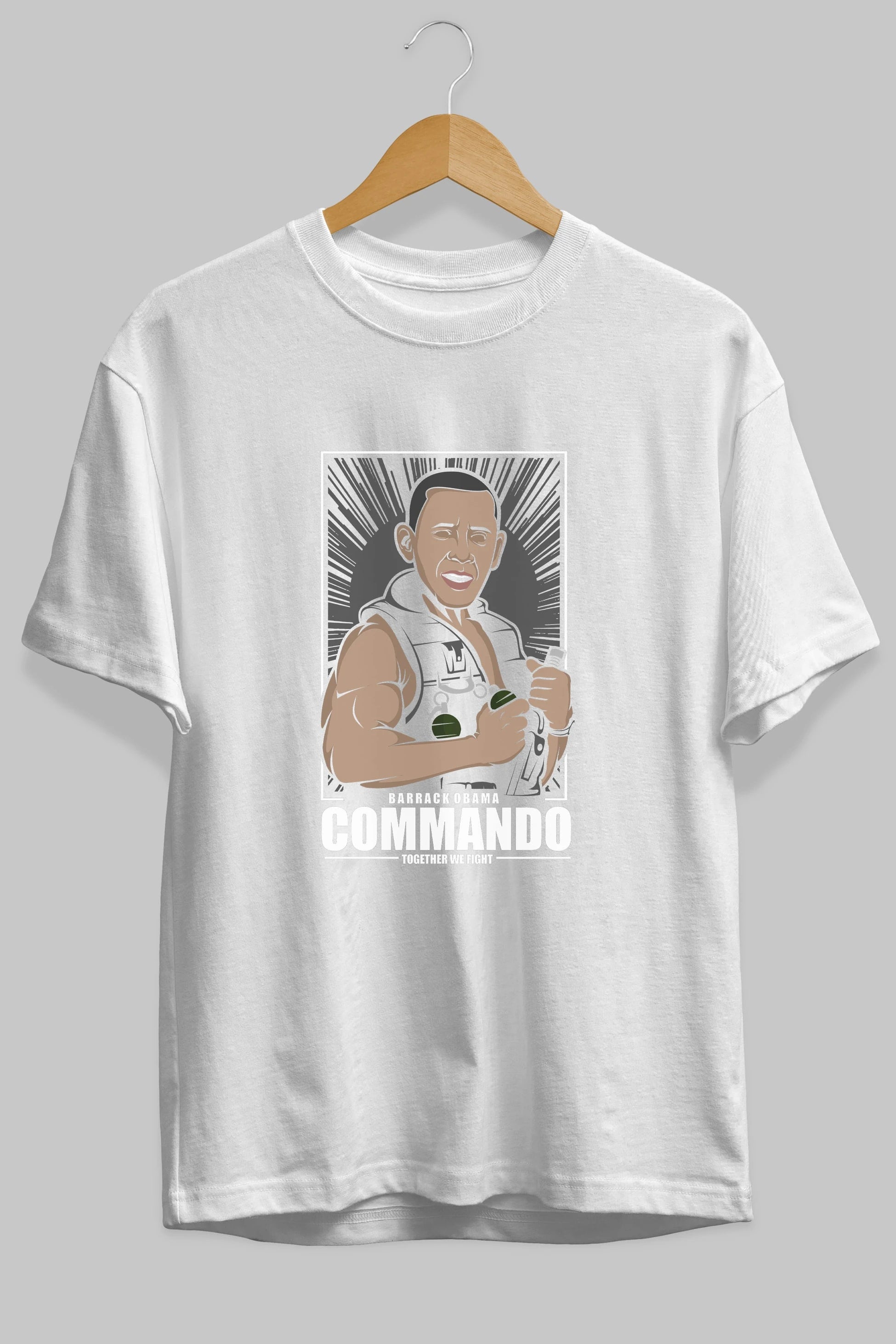 Obama Commando Ön Baskılı Oversize t-shirt Erkek Kadın Unisex %100 Pamuk tişort