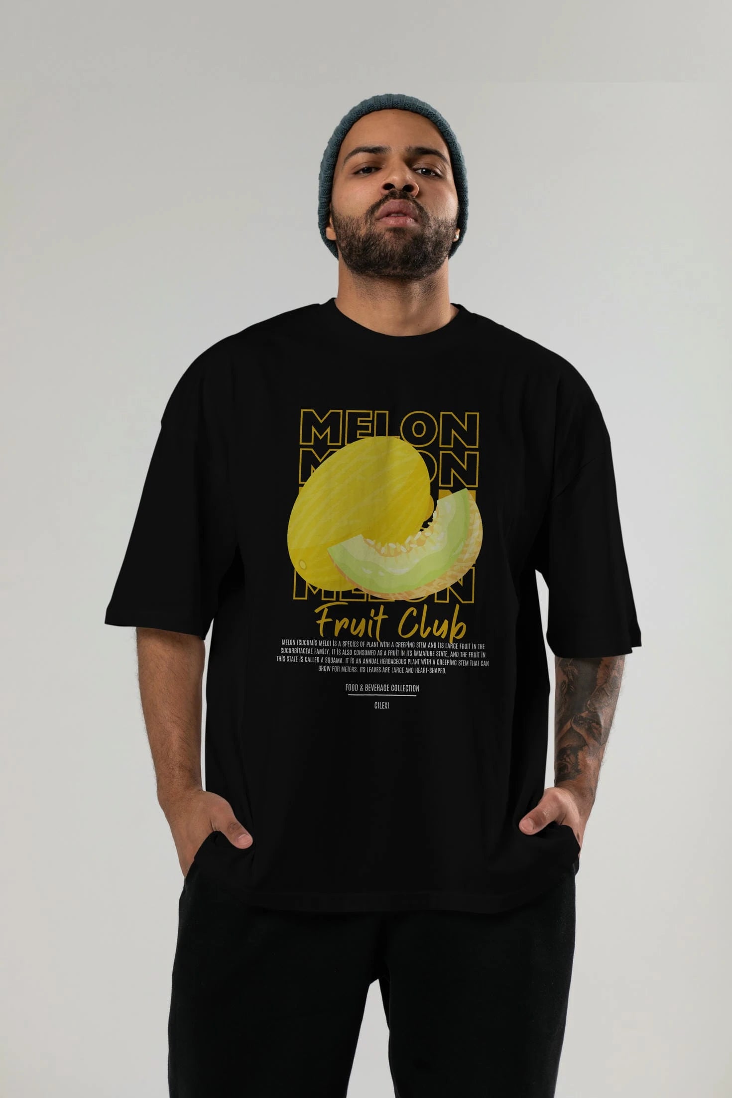 Melon Ön Baskılı Oversize t-shirt Erkek Kadın Pamuk Bisiklet Yaka tişort