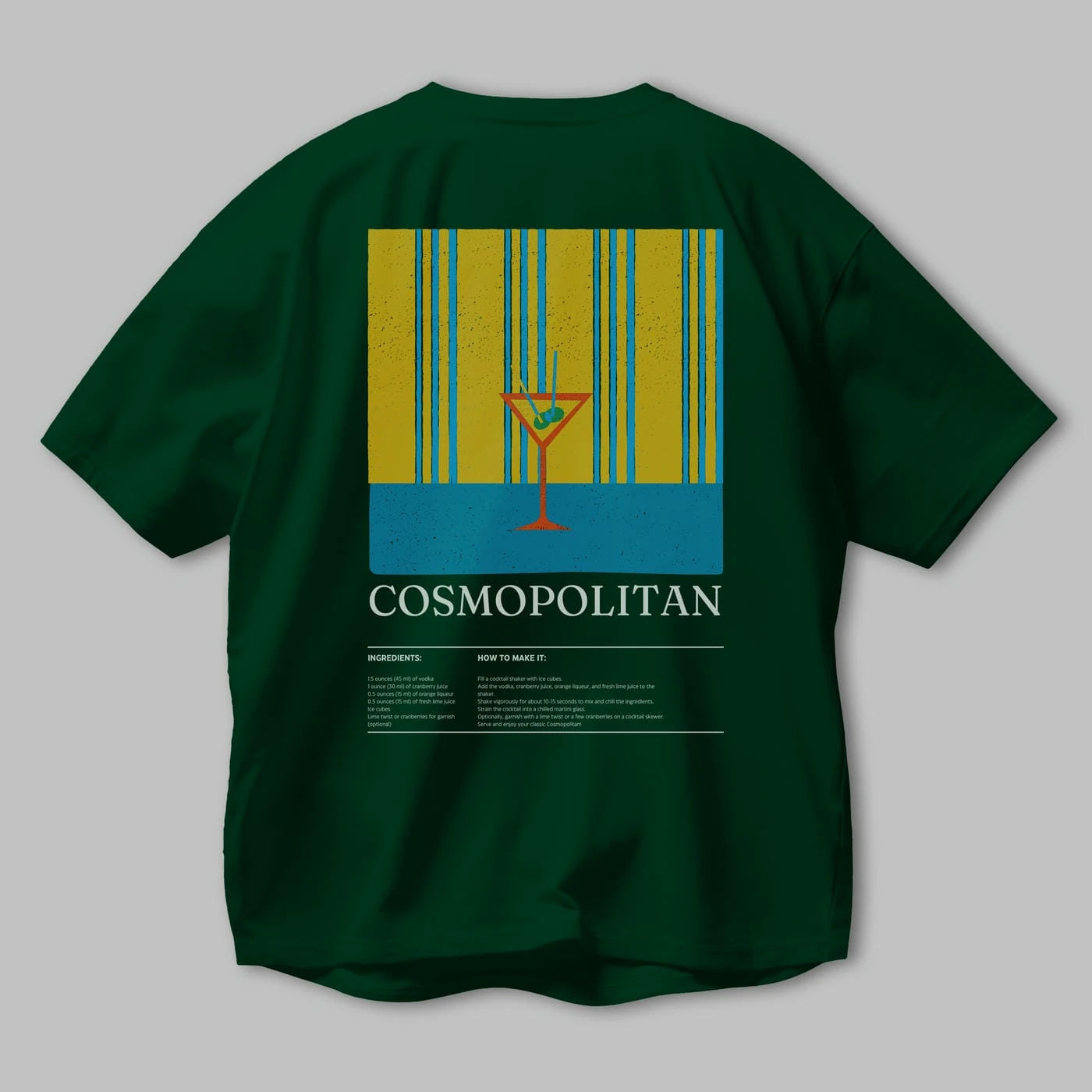 Cosmopolitan Kokteyl Serisi Arka Baskılı Oversize t-shirt Erkek Kadın %100 Pamuk Bisiklet Yaka tişort
