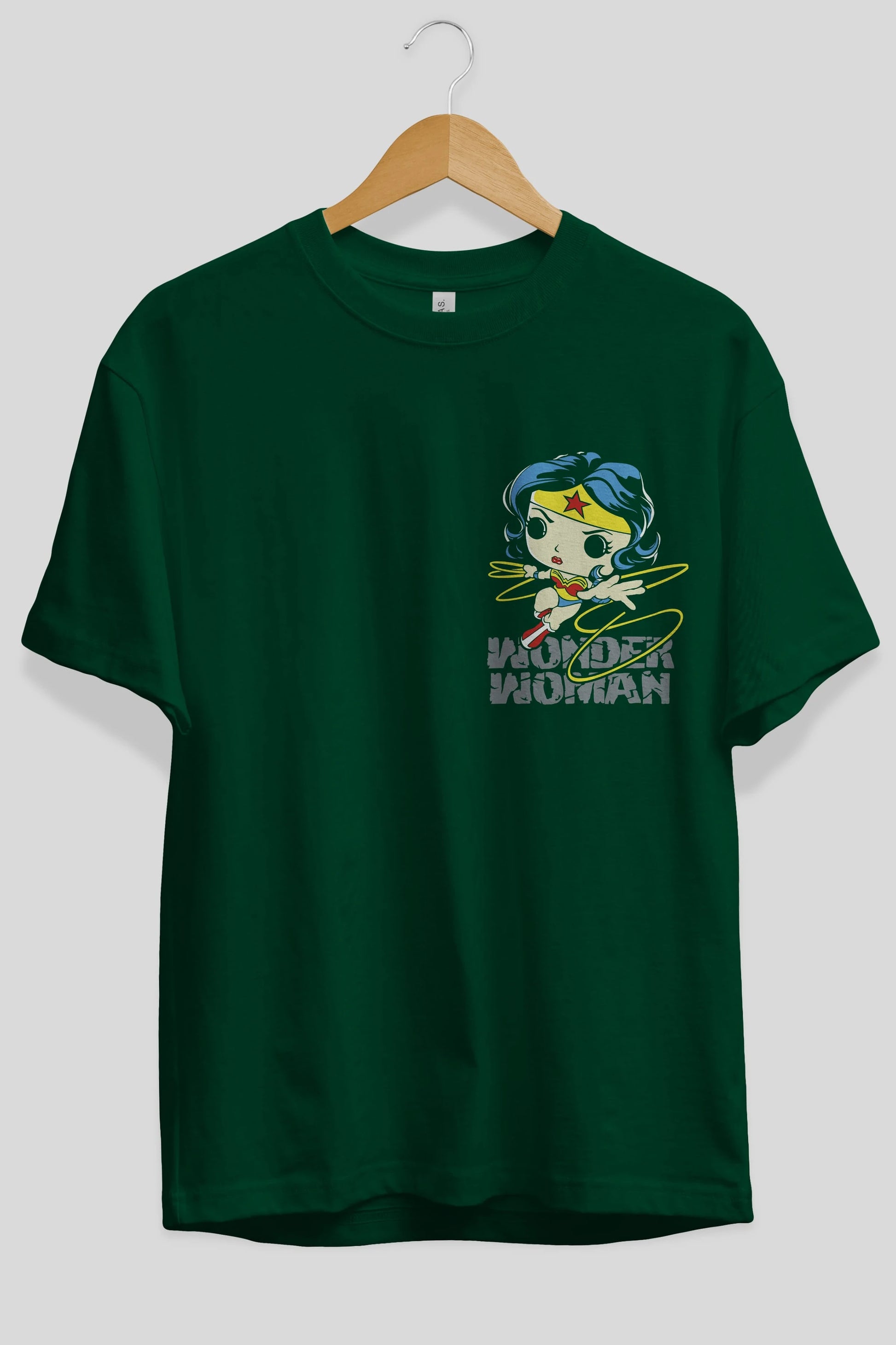 Wonder Woman Ön Sol Baskılı Oversize t-shirt Erkek Kadın Unisex %100 Pamuk Bisiklet Yaka tişort