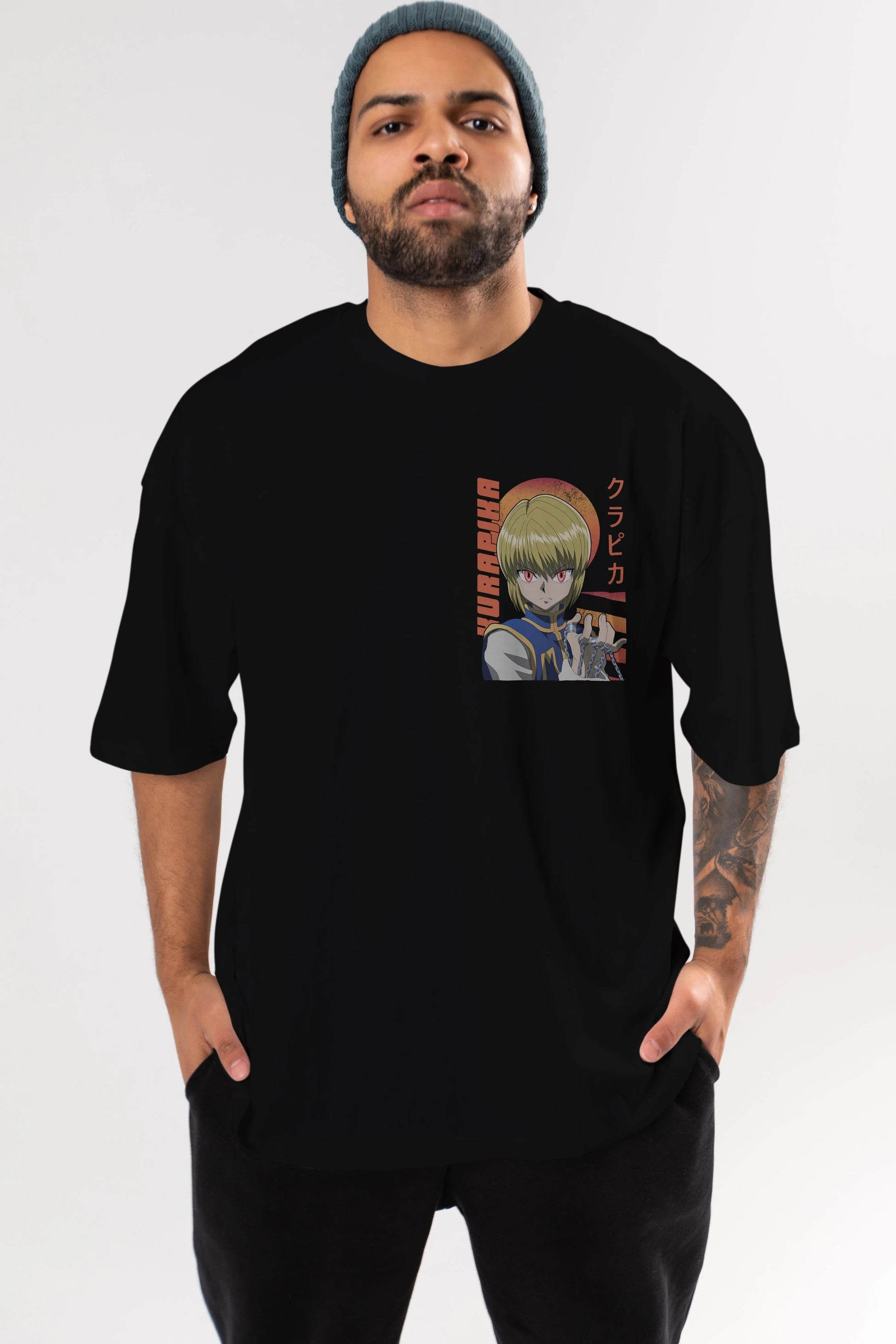 Kurapika 5 (2) Ön Sol Baskılı Oversize t-shirt Erkek Kadın Unisex %100 Pamuk Bisiklet Yaka tişort