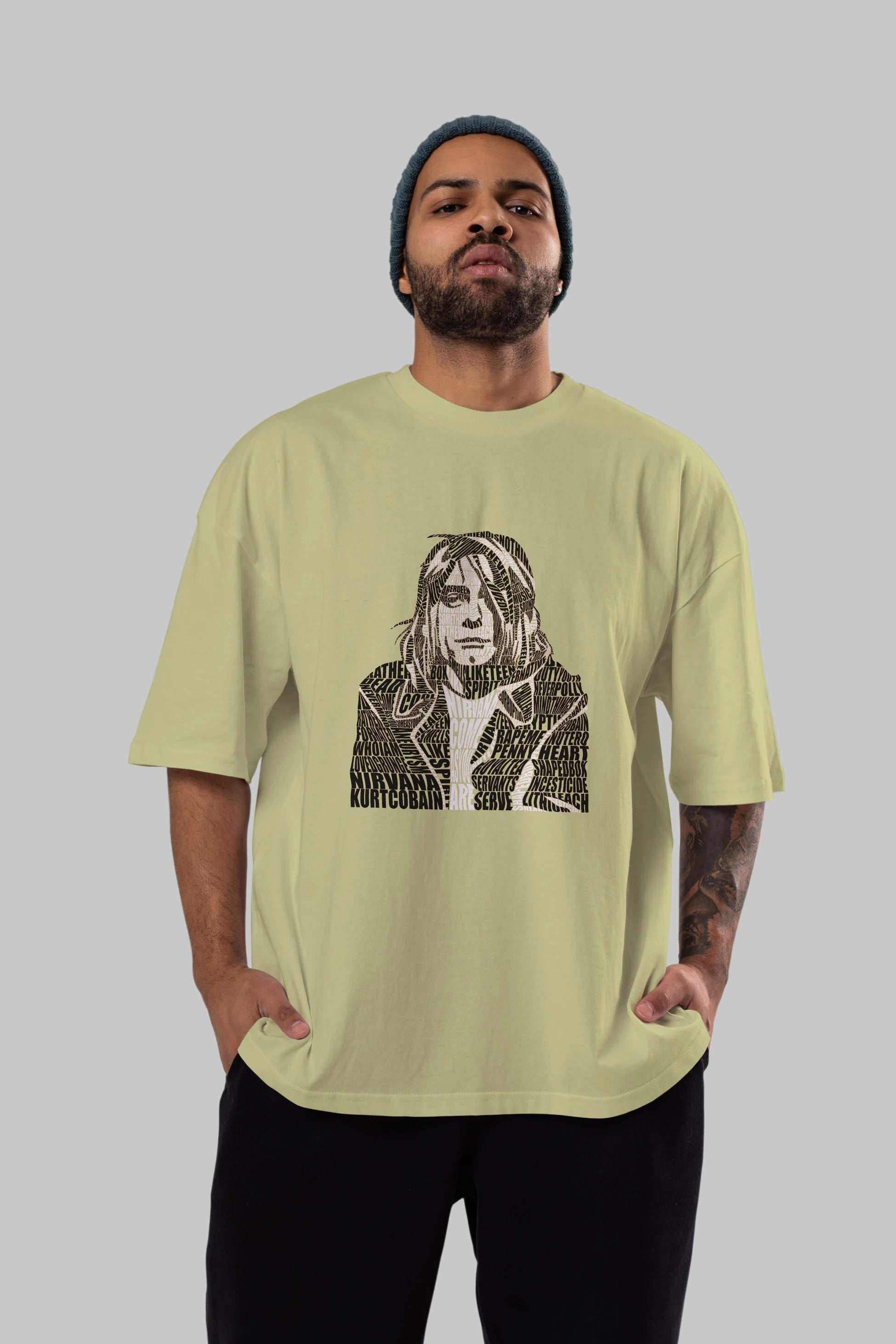 Kurt Cobain Calligram Ön Baskılı Oversize t-shirt %100 pamuk Erkek Kadın Unisex