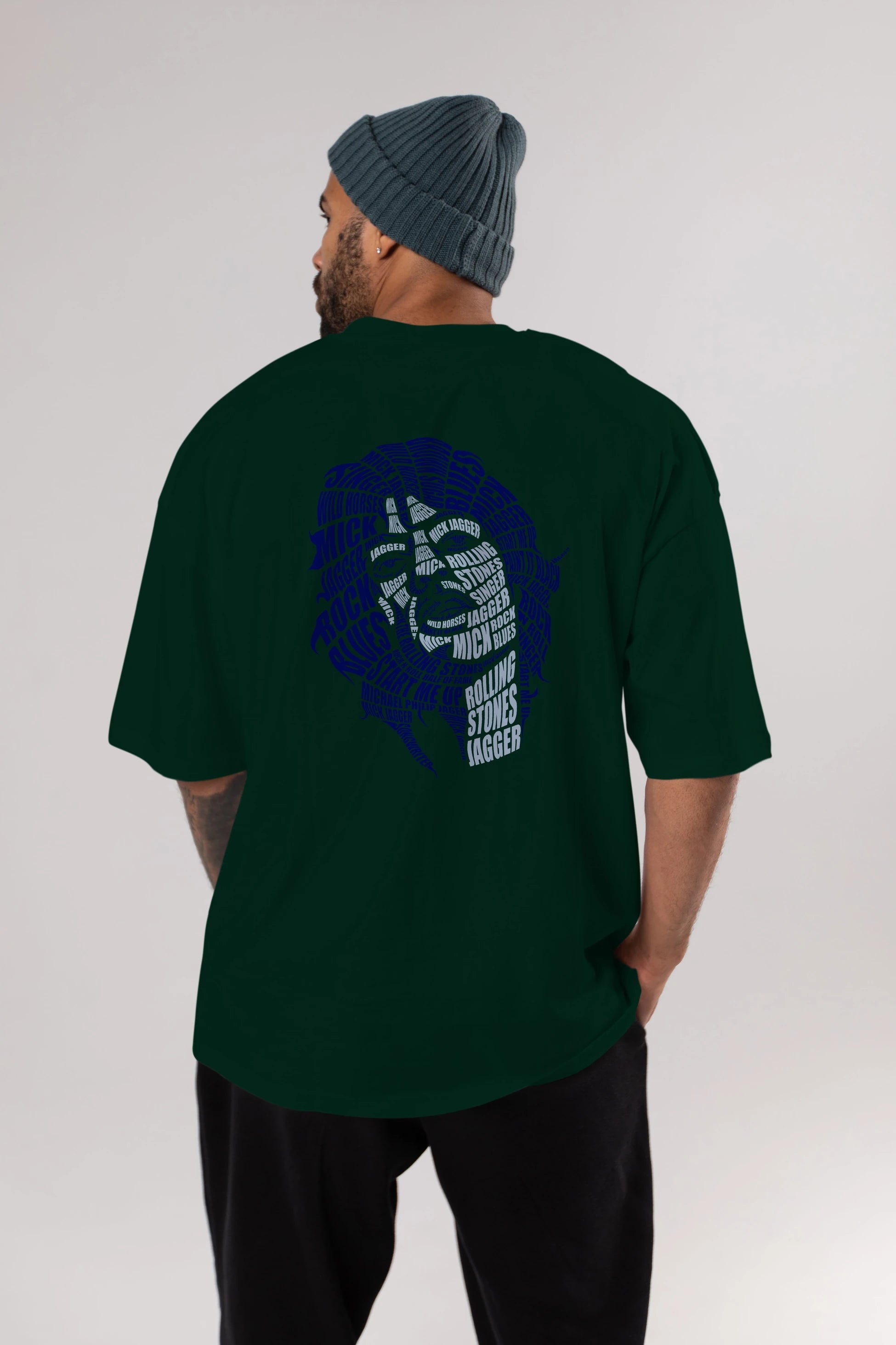 Mick Jagger Calligram Arka Baskılı Oversize t-shirt %100 pamuk Erkek Kadın Unisex