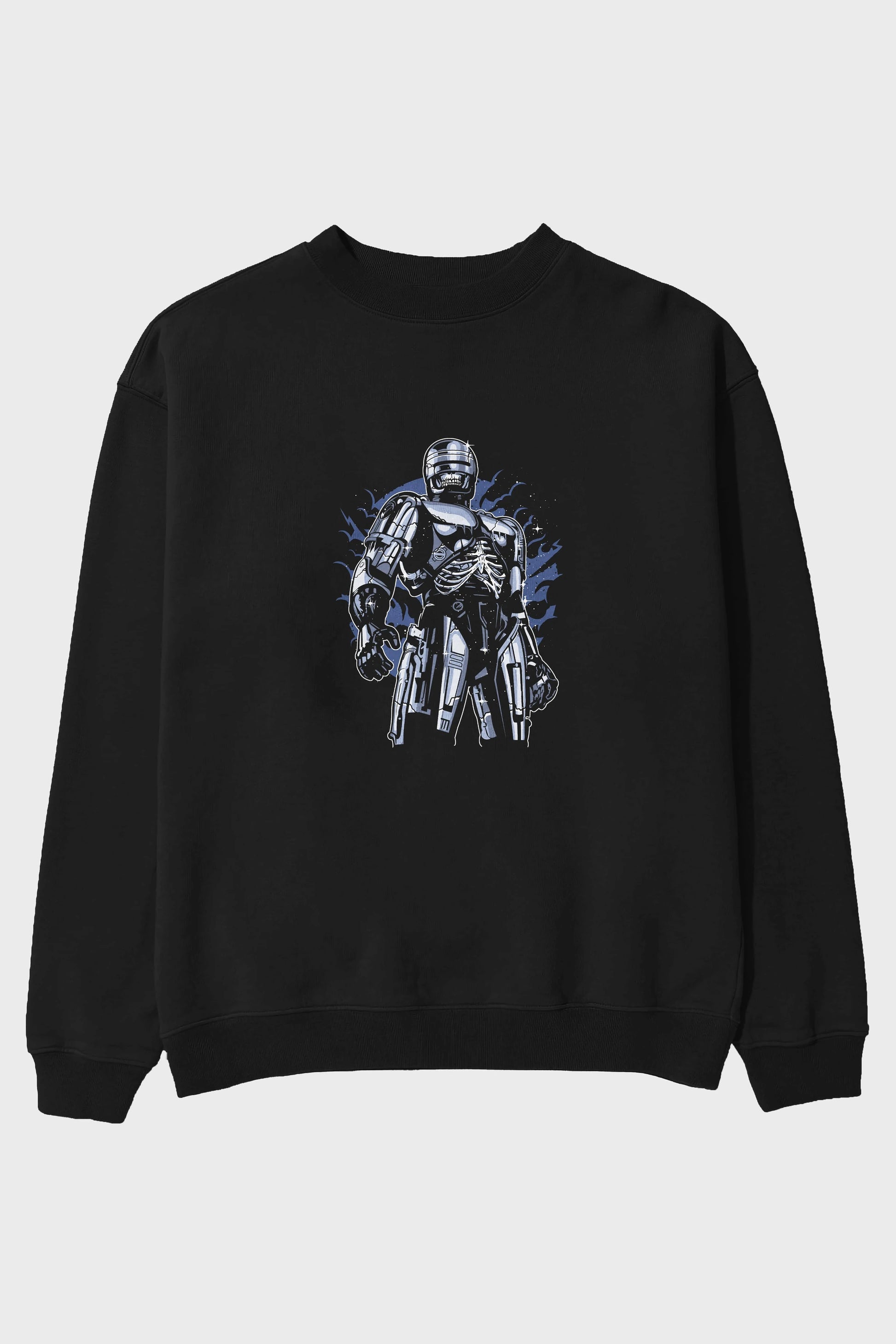 Roboskull Ön Baskılı Oversize Sweatshirt Erkek Kadın Unisex