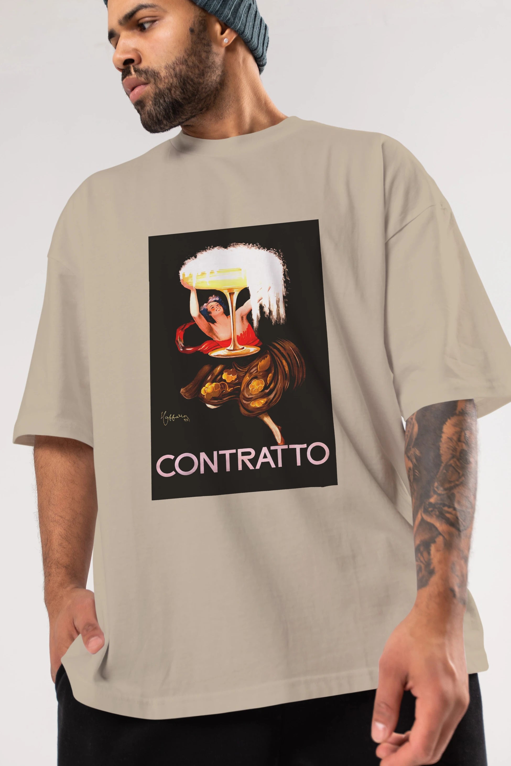 Contratto Ön Baskılı Oversize t-shirt Erkek Kadın Unisex %100 Pamuk Bisiklet Yaka tişort