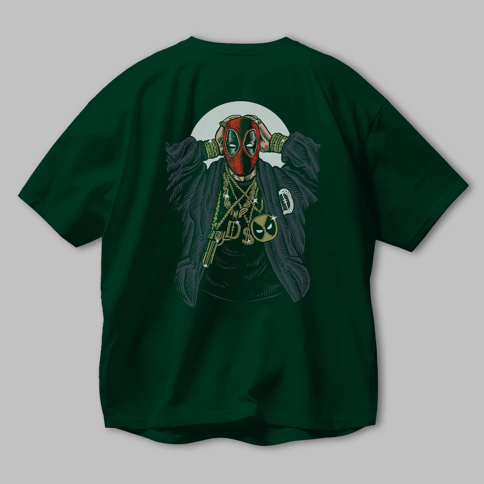 Deadpool Gangsta Arka Baskılı Oversize t-shirt Erkek Kadın Unisex %100 Pamuk