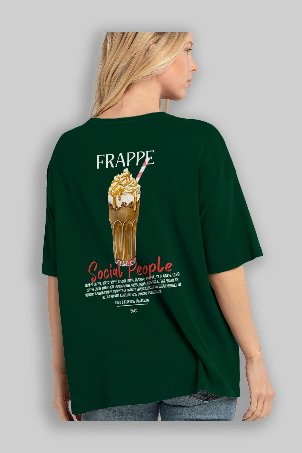 Frappe Kokteyl Serisi Baskılı Oversize t-shirt Erkek Kadın Unisex %100 Pamuk Bisiklet Yaka tişort