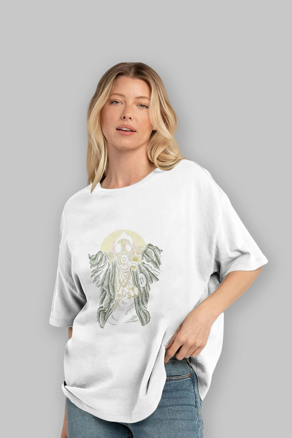 Gasmask Gangsta Ön Baskılı Oversize t-shirt Erkek Kadın Unisex %100 Pamuk tişort
