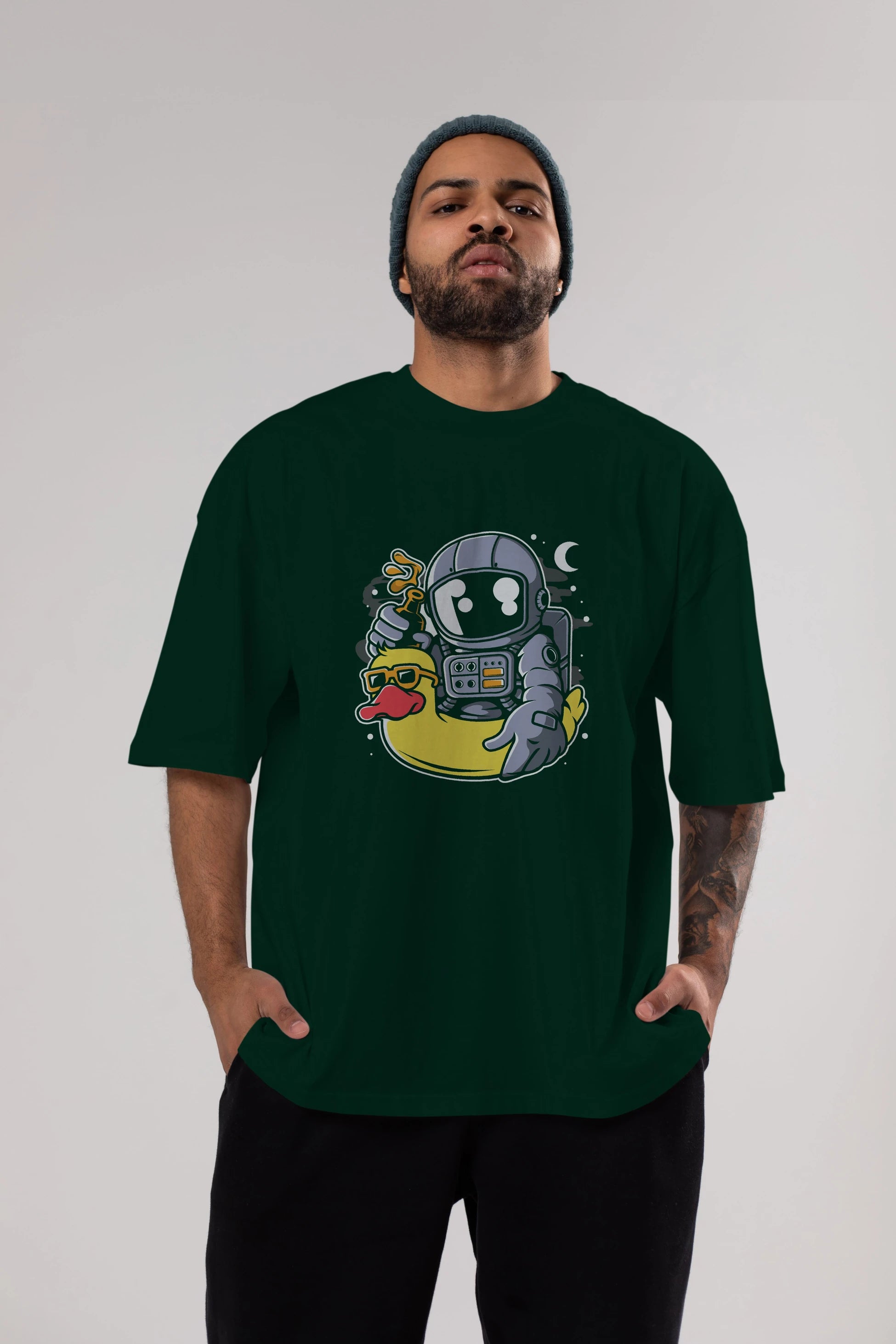 Astronaut Duck Balloon Ön Baskılı Oversize t-shirt Erkek Kadın Unisex