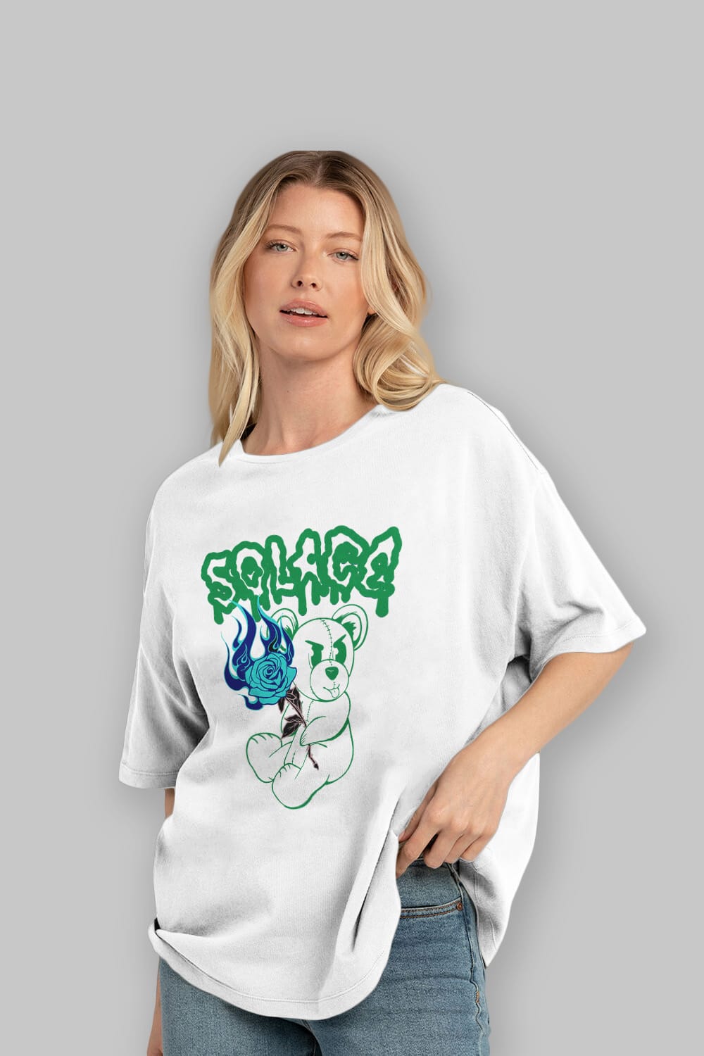 Solage Bear Ön Baskılı Oversize t-shirt Erkek Kadın Unisex