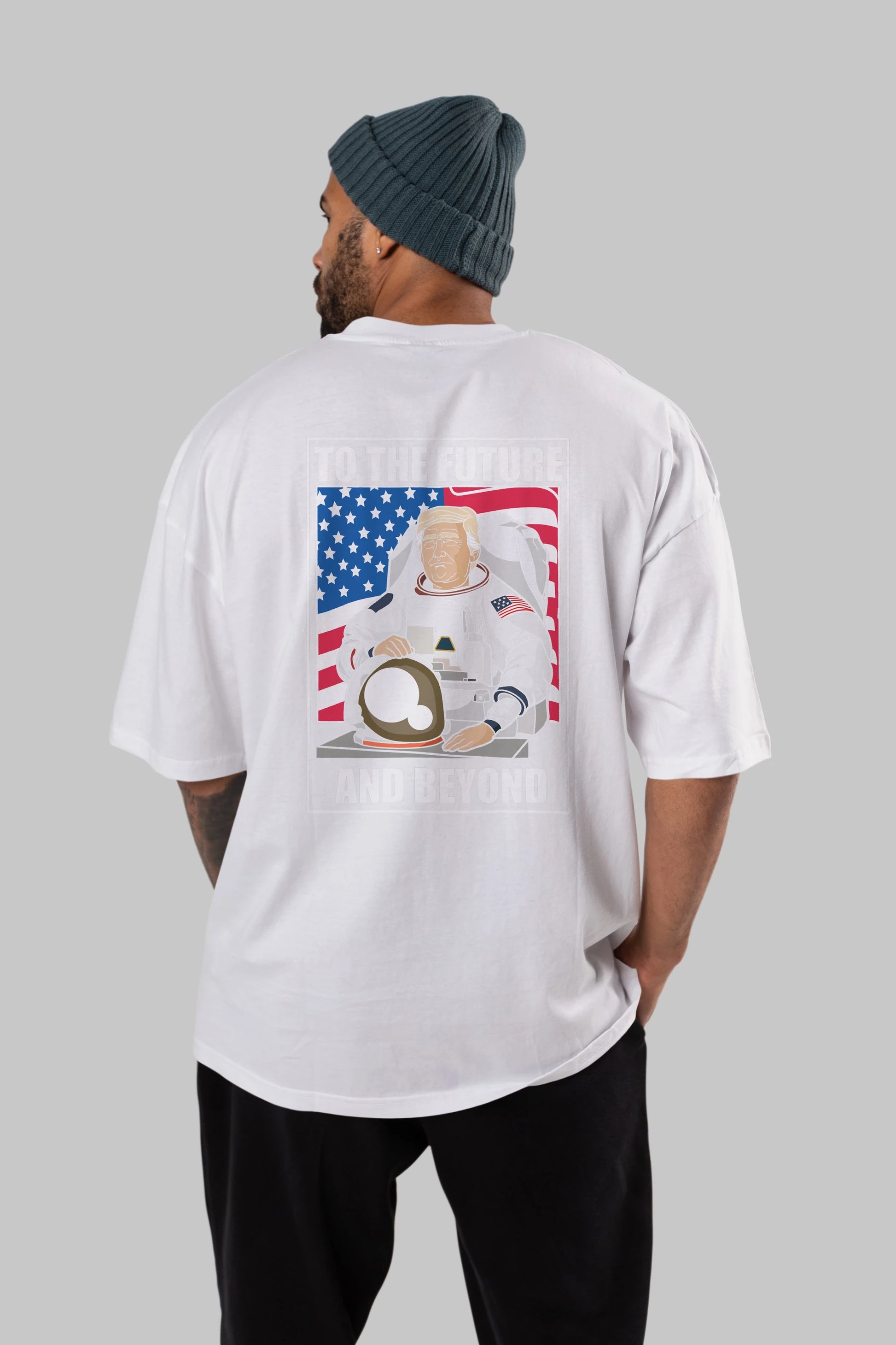Trumpstronaut Arka Baskılı Oversize t-shirt Erkek Kadın Unisex %100 Pamuk tişort