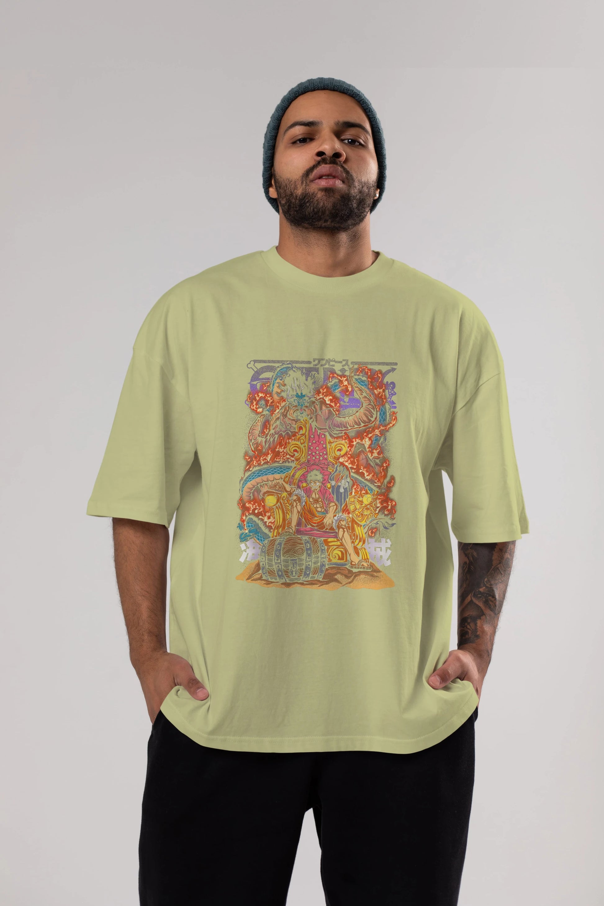 MONKEY D. LUFFY 1 Anime Ön Baskılı Oversize t-shirt %100 pamuk Erkek Kadın Unisex
