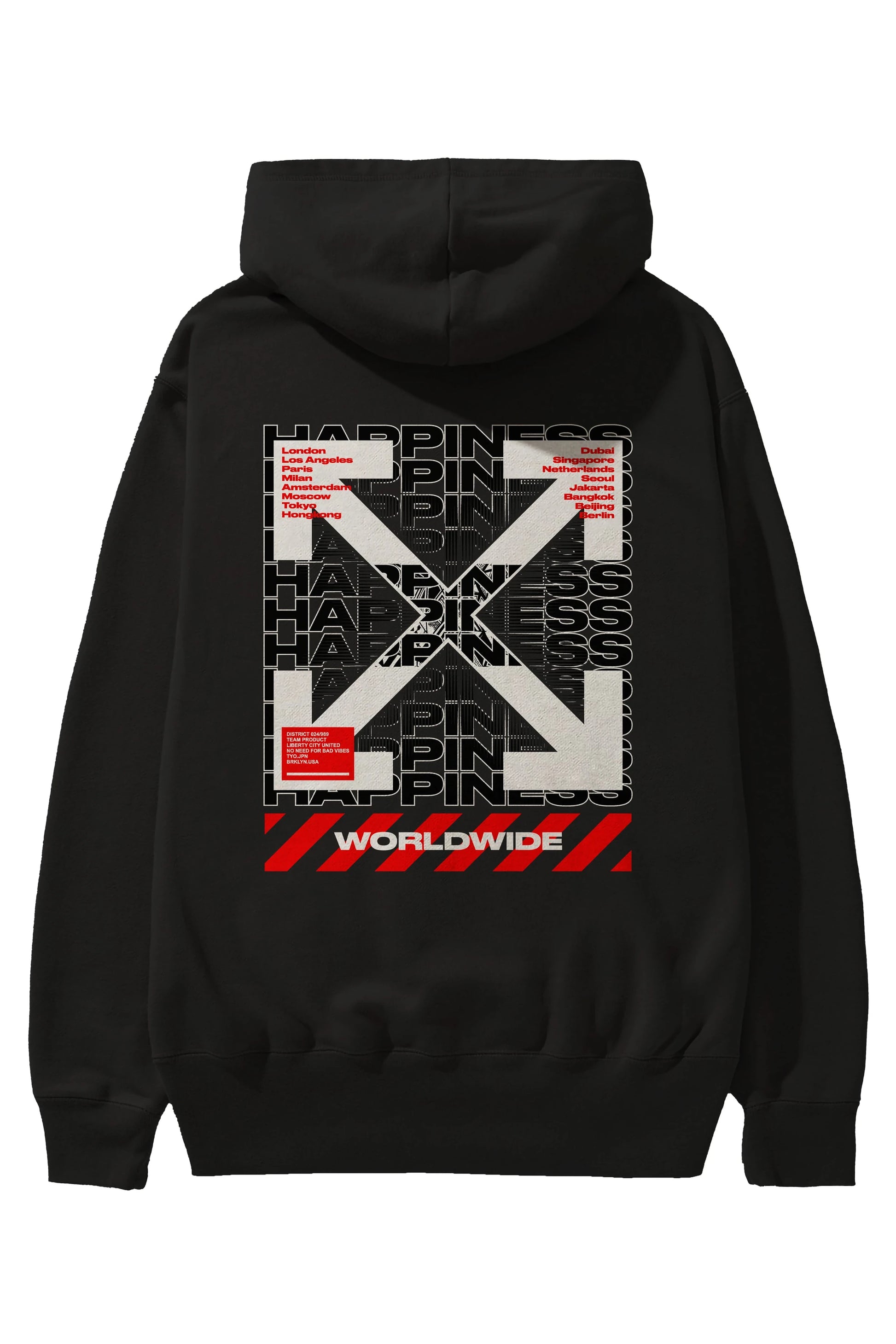 Happiness Worldwide Arka Baskılı Hoodie Oversize Kapüşonlu Sweatshirt Erkek Kadın Unisex