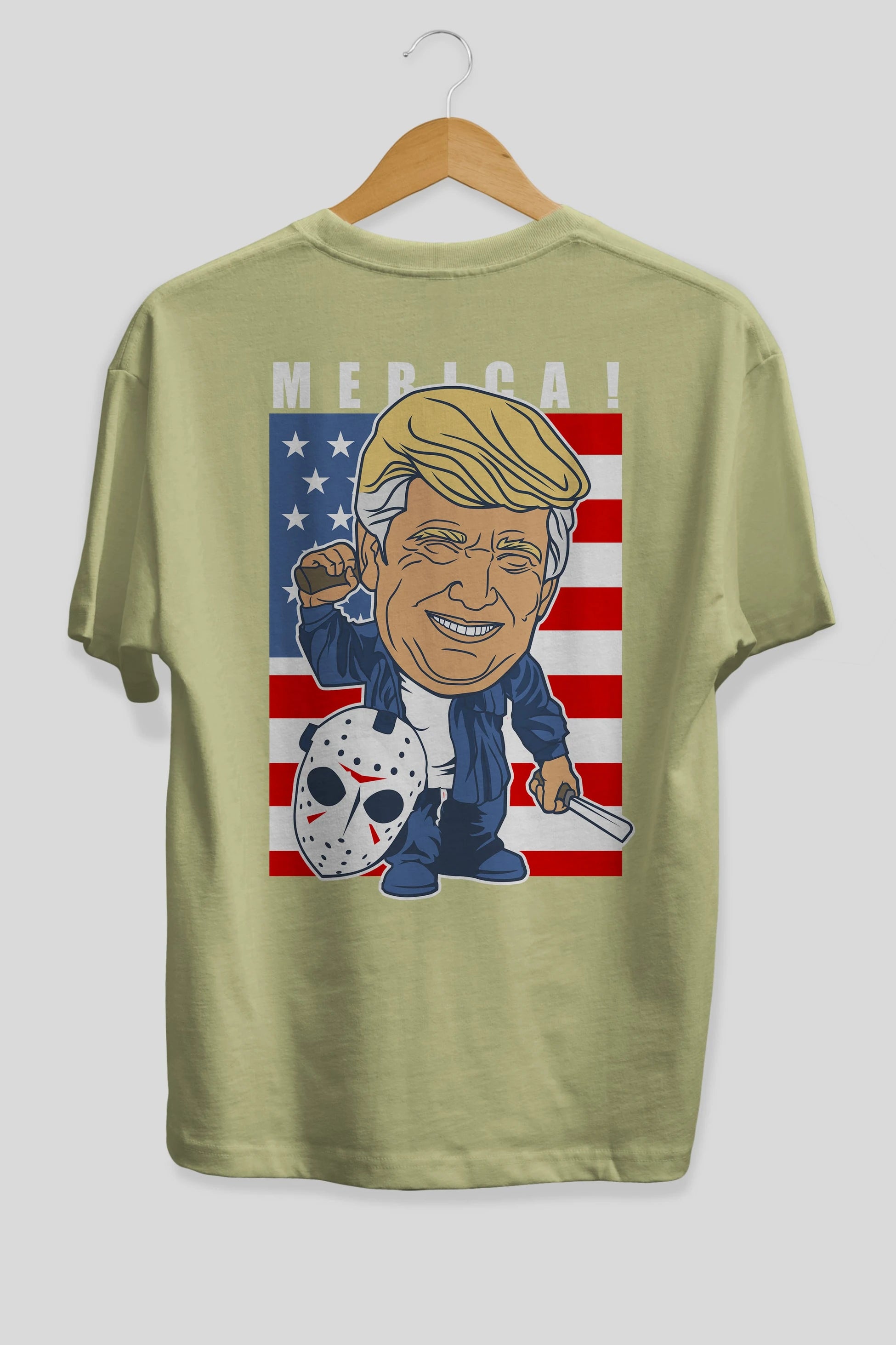 Jason Voorhess Trump Arka Baskılı Oversize t-shirt Erkek Kadın Unisex %100 Pamuk tişort